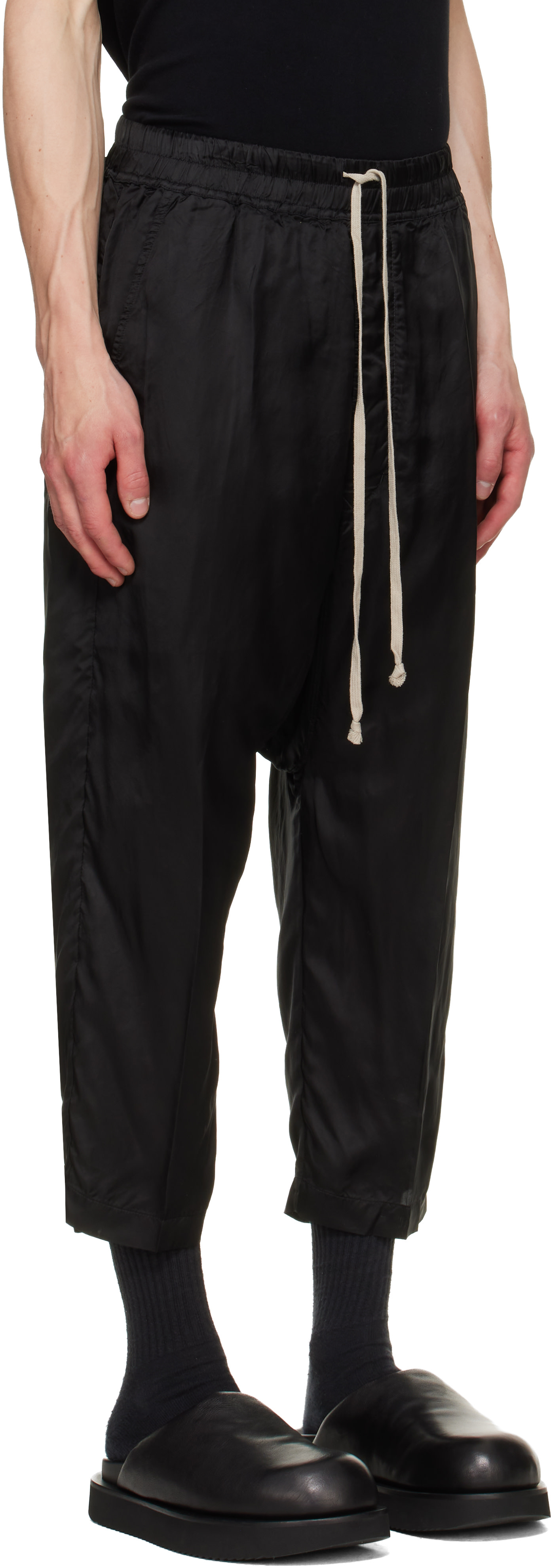 Rick Owens: Black Tower Drawstring Cropped Trousers | SSENSE Canada