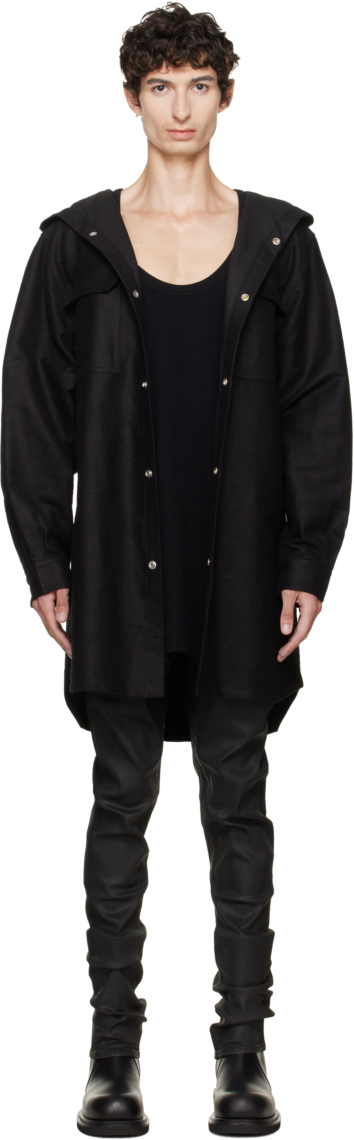 Rick Owens - ブラック Tower フード付き オーバーシャツ