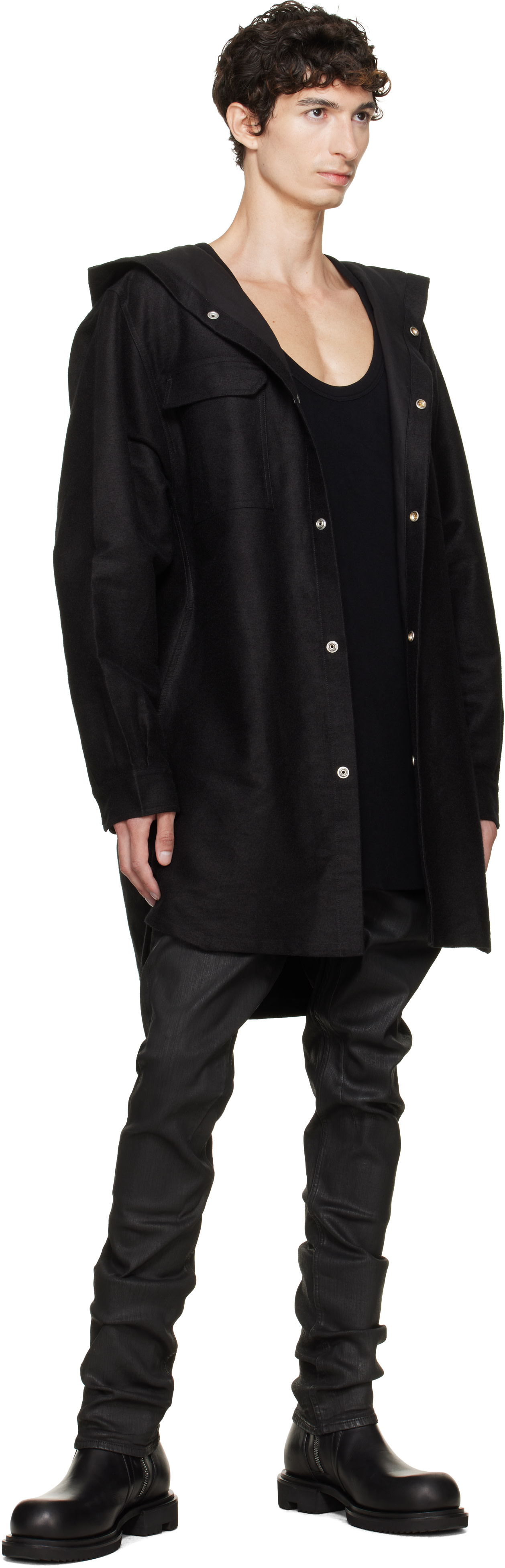 Rick Owens: Black Tower Hooded Outershirt | SSENSE