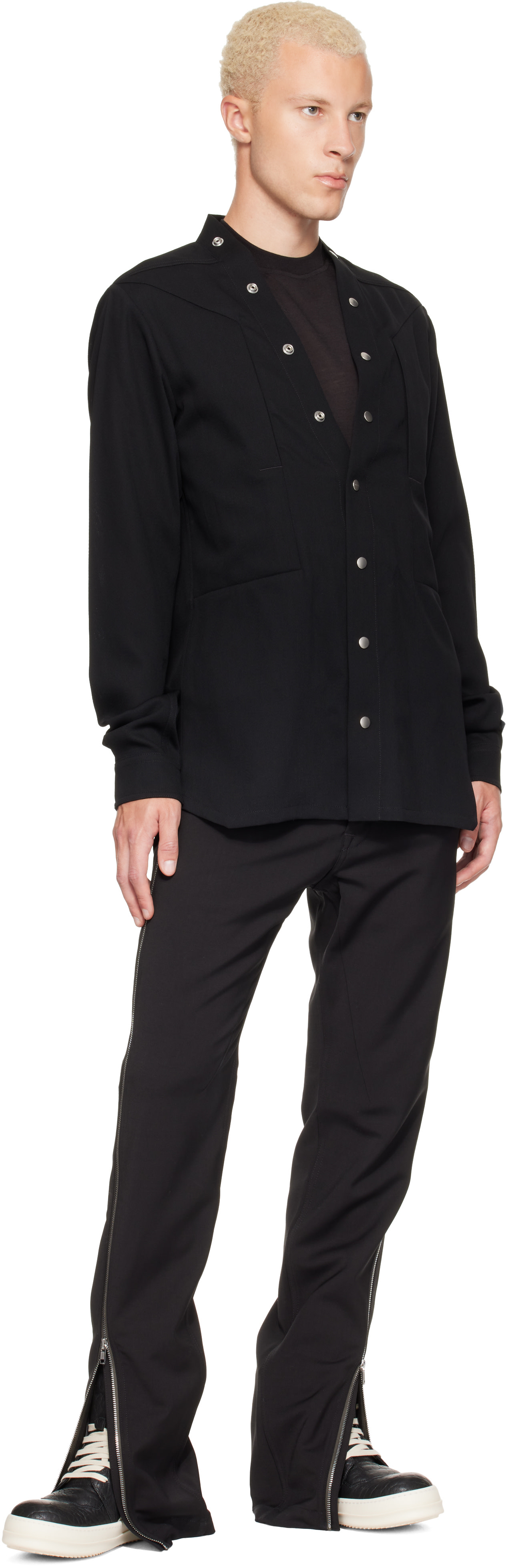 ジャケット・アウター Rick Owens 22SS FOG LARRY LEATHER SHIRT Rick Owens: Black Tower Larry Fogpocket Shirt | SSENSE