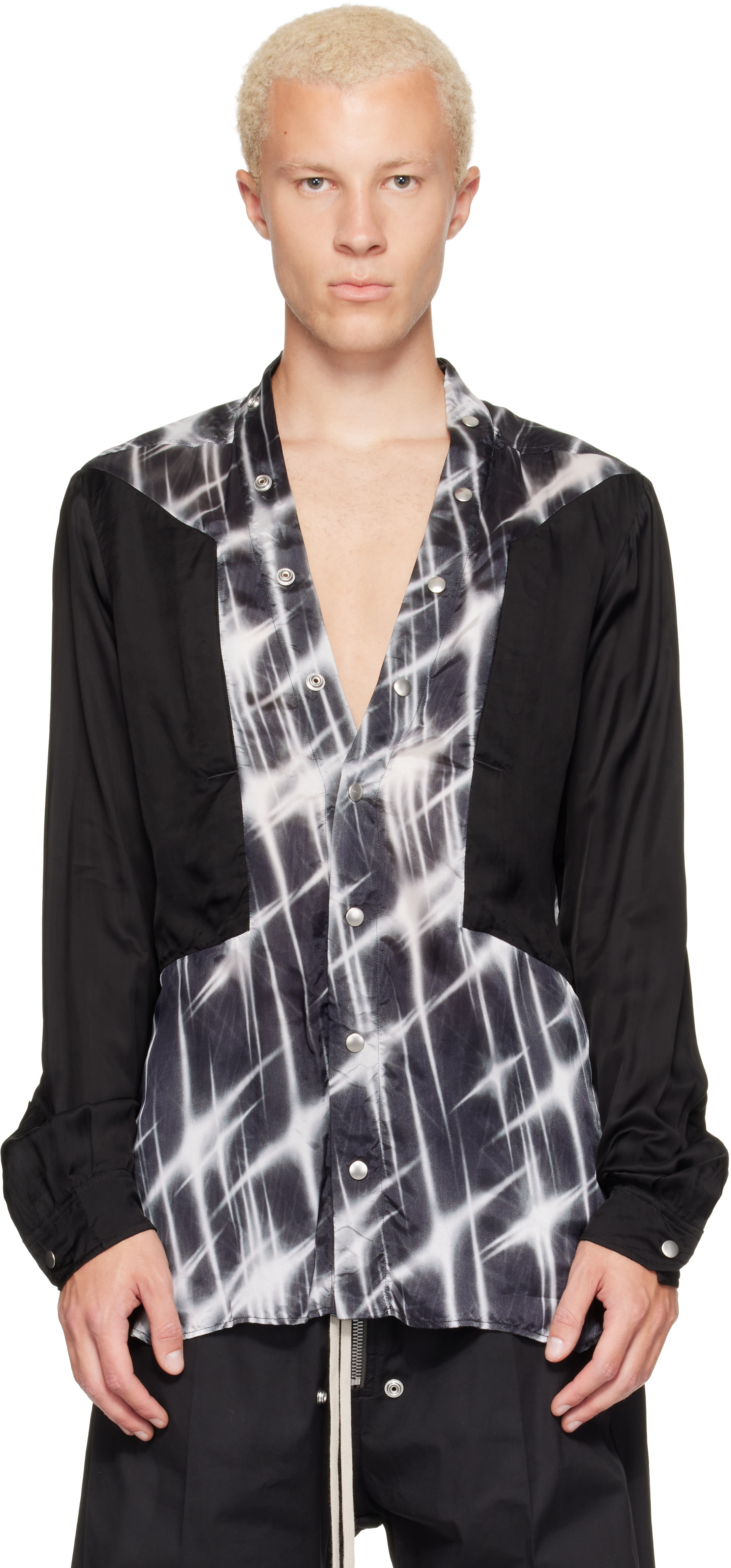 Rick Owens: Black & White Tower Larry Fogpocket Shirt | SSENSE Canada