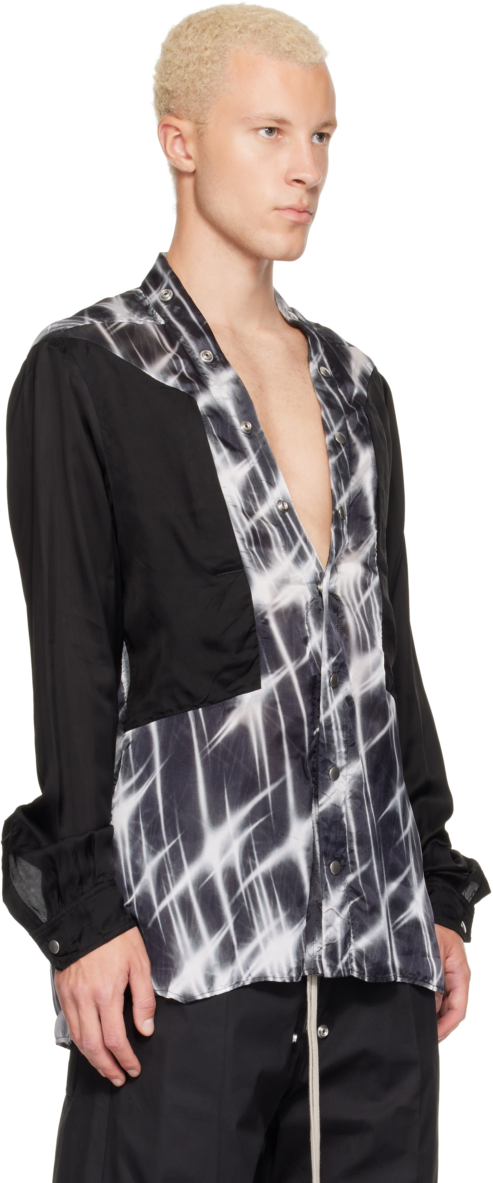 Rick Owens: Black & White Tower Larry Fogpocket Shirt | SSENSE Canada