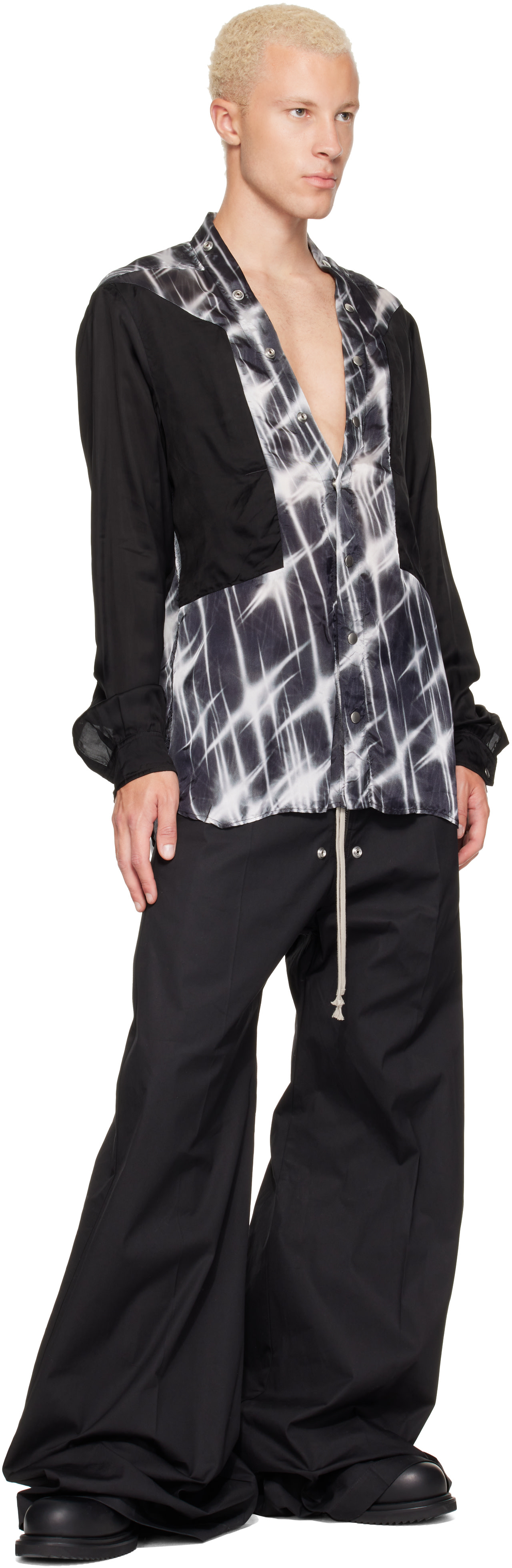 Rick Owens: Black & White Tower Larry Fogpocket Shirt | SSENSE Canada