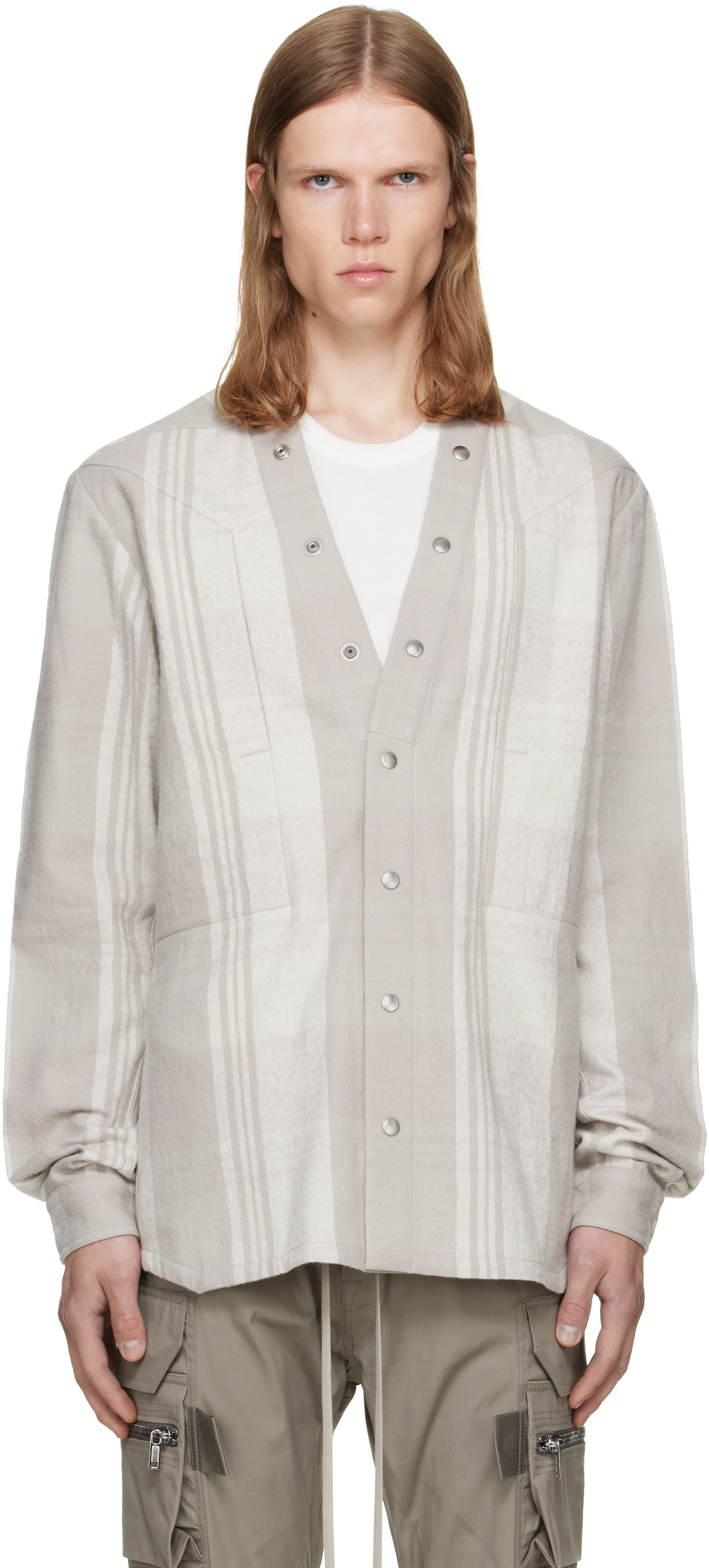 【希少品】Rick Owens 22SS FOGPOCKET レザーラリーシャツ Rick Owens: Gray Tower Larry Fogpocket Shirt | SSENSE