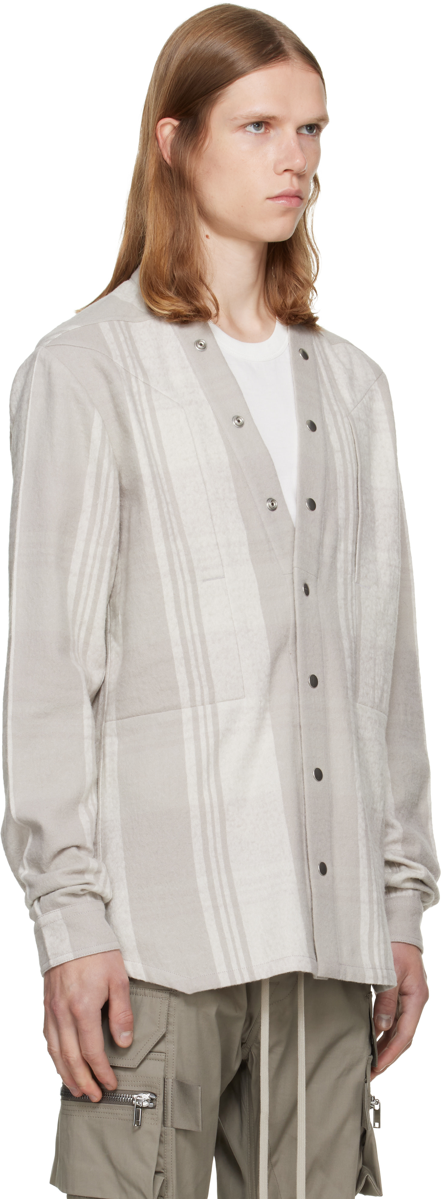 トップス Rick Owens LARRY SHIRT 24AW RU02D6287-FL Rick Owens: Gray Tower Larry Fogpocket Shirt | SSENSE