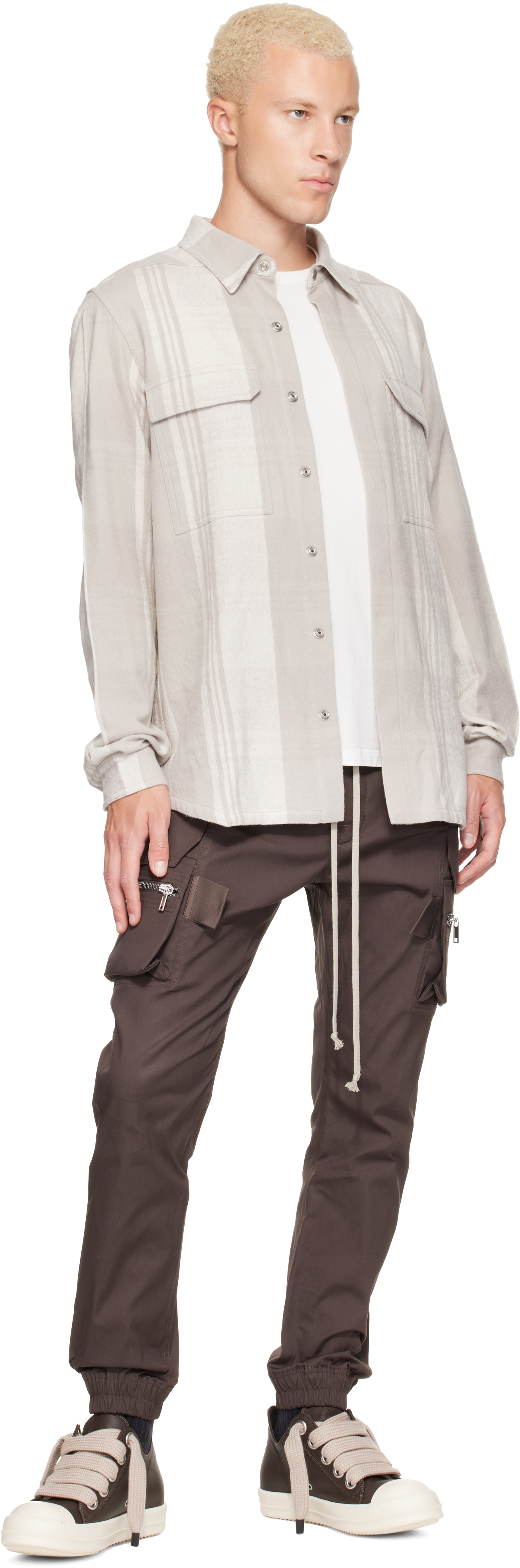 Rick Owens - 베이지 타워 블리치 플래드 셔츠
