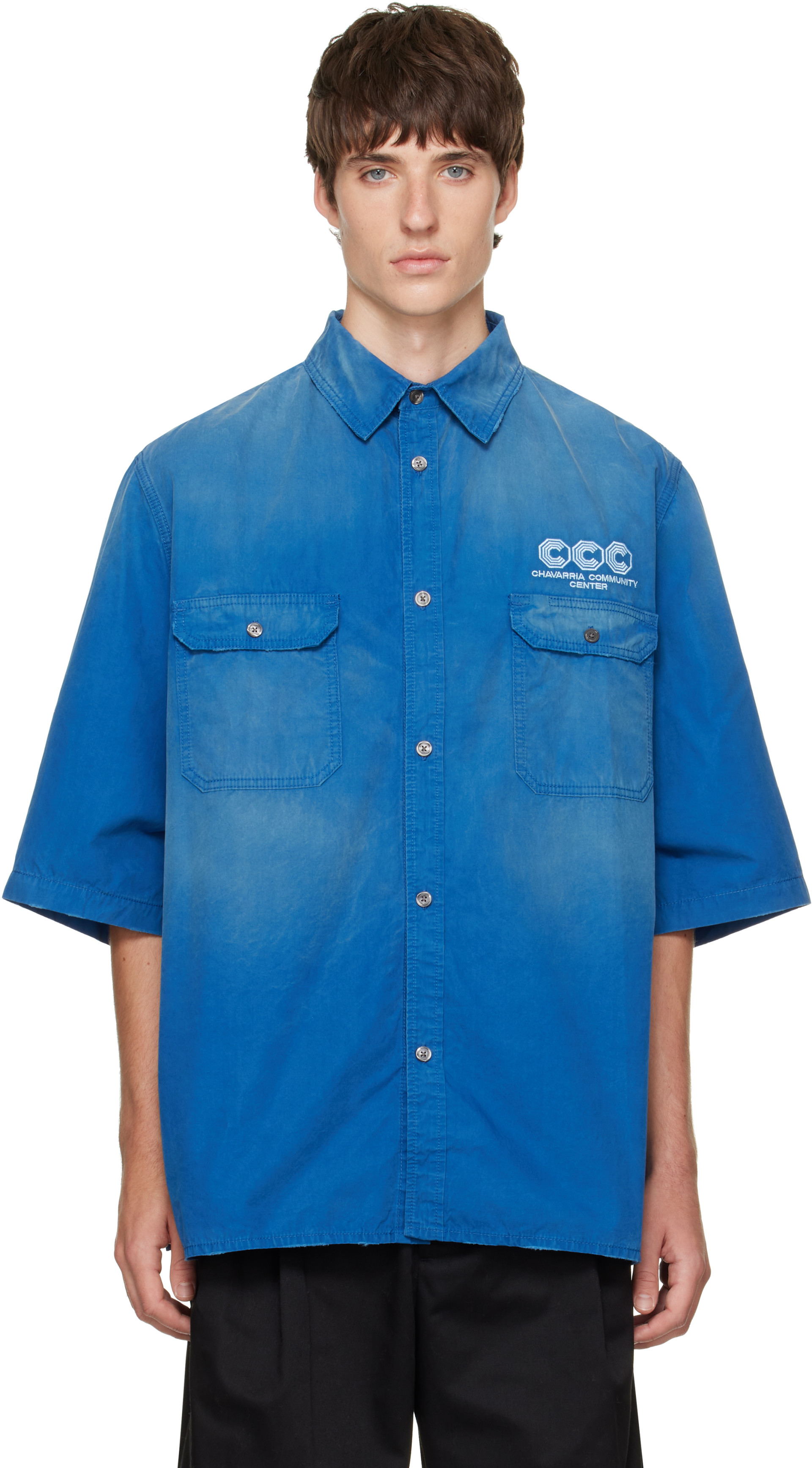 WILLY CHAVARRIA: ブルー S/S Workwear Corcoran オーバーシャツ