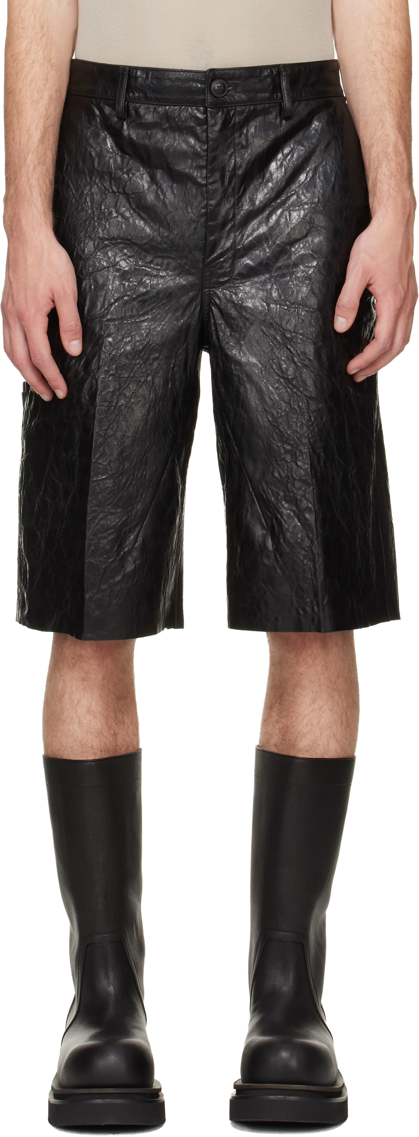 Rick Owens - ブラック Tower Tumbled Leather Work ショートパンツ