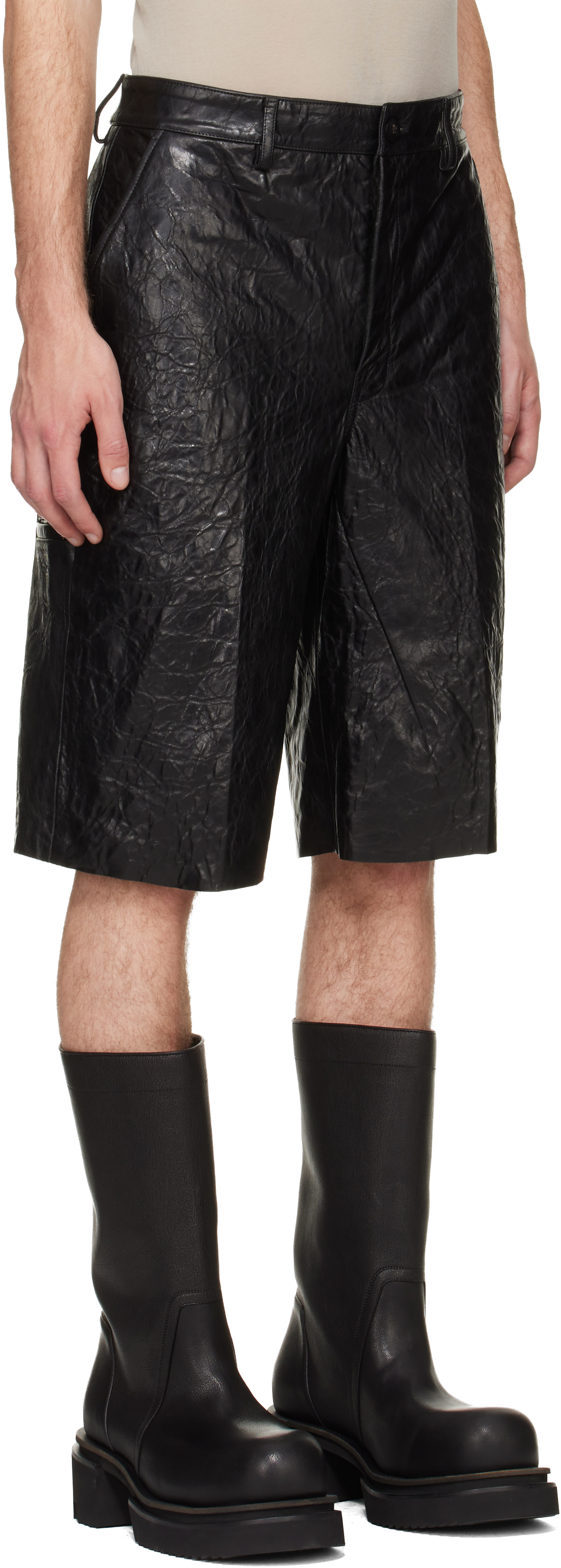 Rick Owens - ブラック Tower Tumbled Leather Work ショートパンツ