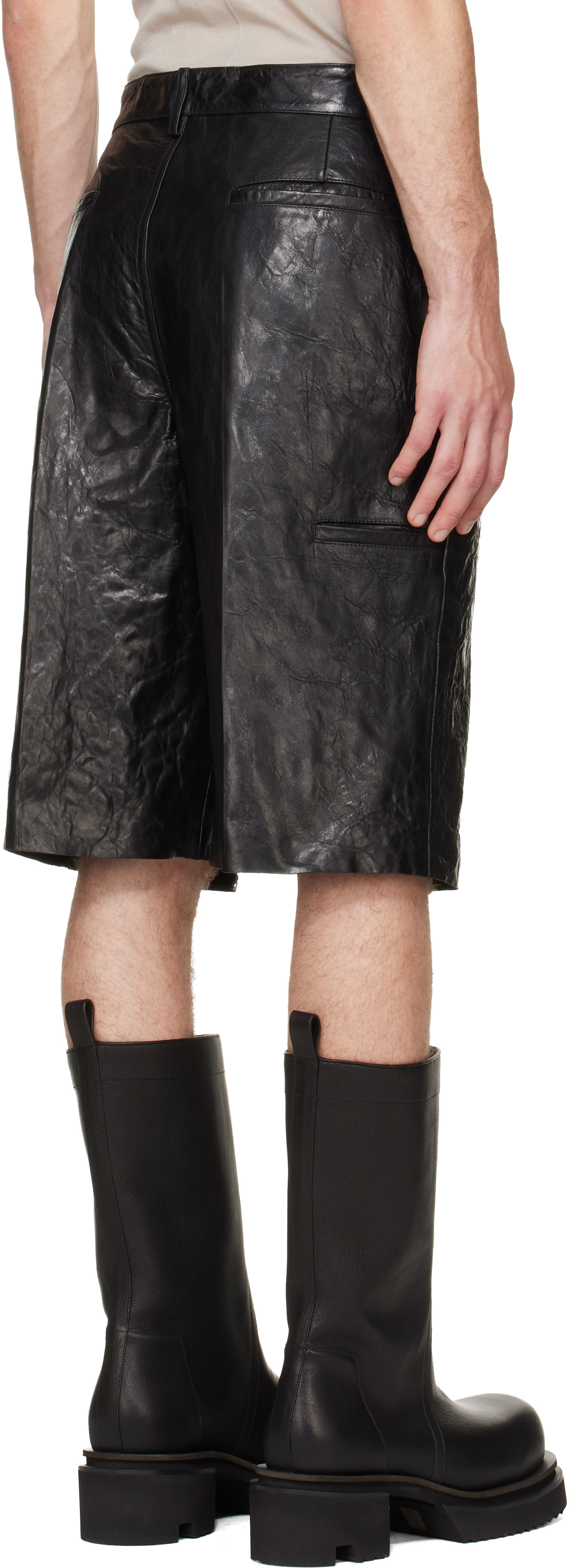 Rick Owens - ブラック Tower Tumbled Leather Work ショートパンツ