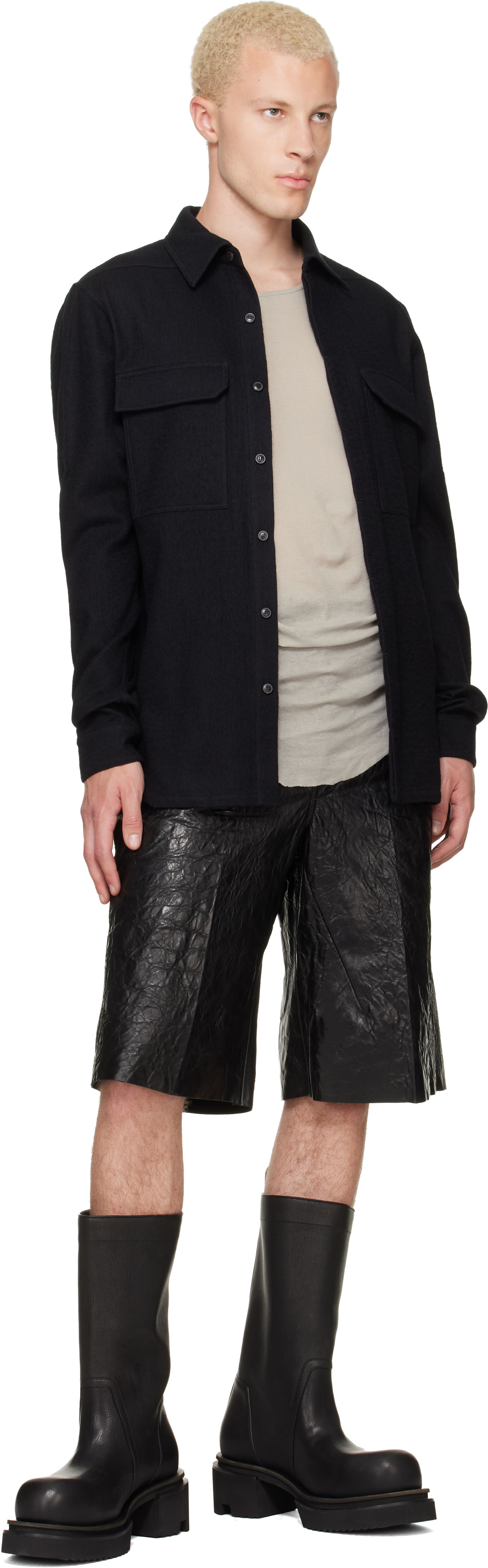 Rick Owens - ブラック Tower Tumbled Leather Work ショートパンツ