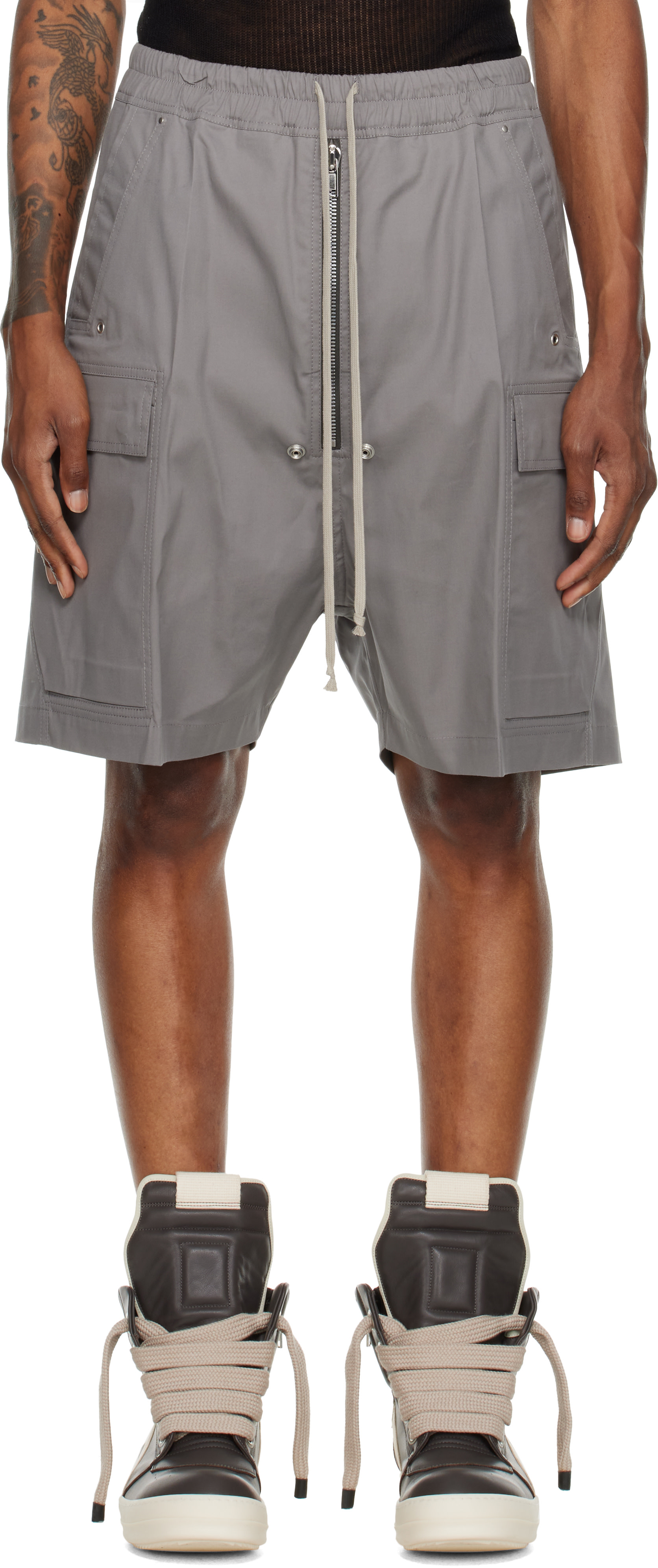 Rick Owens: Gray Tower Cargobela Cargo Shorts | SSENSE