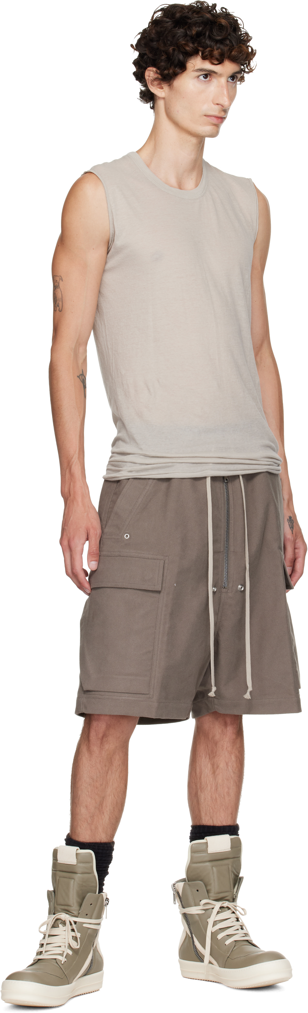 Rick Owens: Gray Tower Cargobela Shorts | SSENSE
