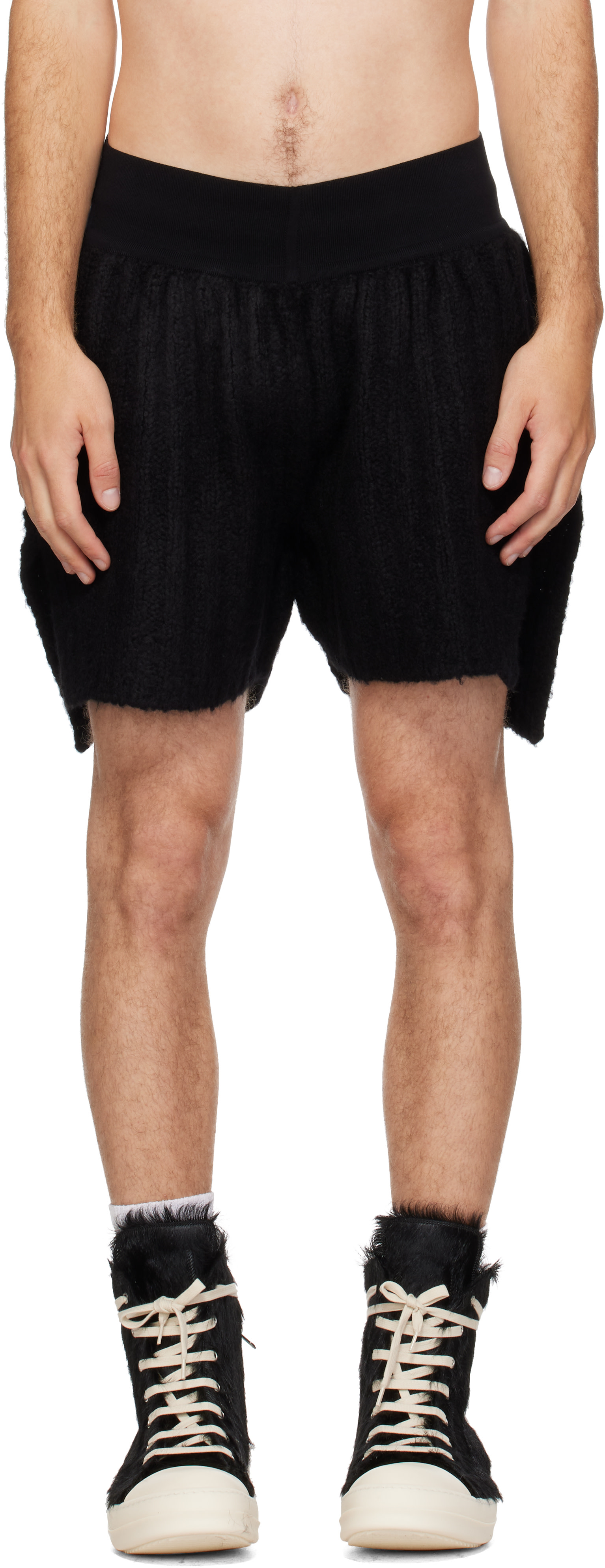 Rick Owens: ブラック Tower リブニット ボクサー ショートパンツ