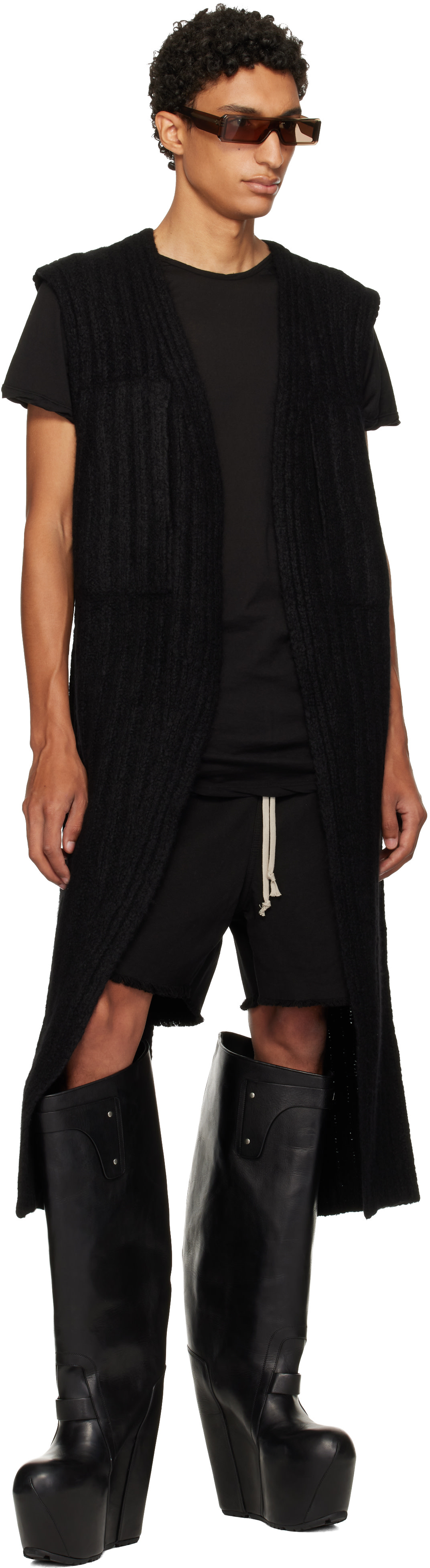 Rick Owens: ブラック Tower Lab ベスト カーディガン | SSENSE 日本