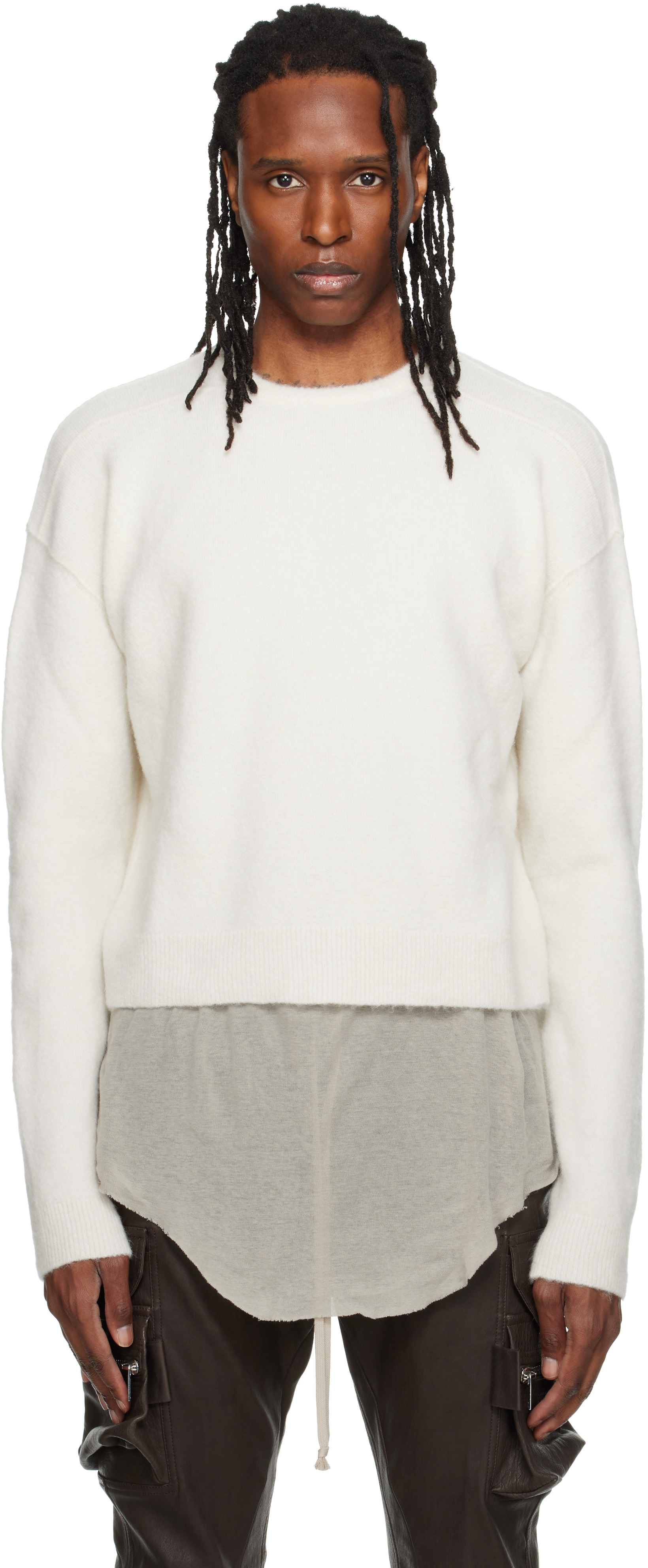 Rick Owens - Pull blanc cassé à encolure arrondie - Tower