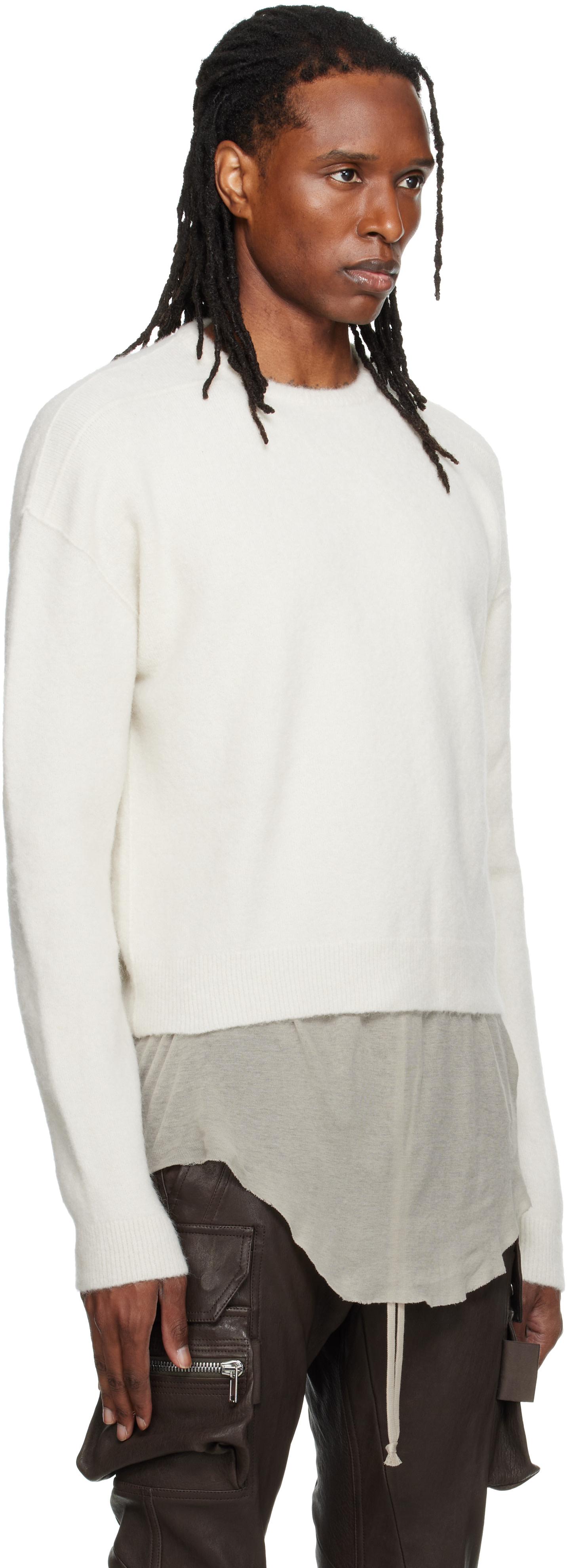 Rick Owens - Pull blanc cassé à encolure arrondie - Tower