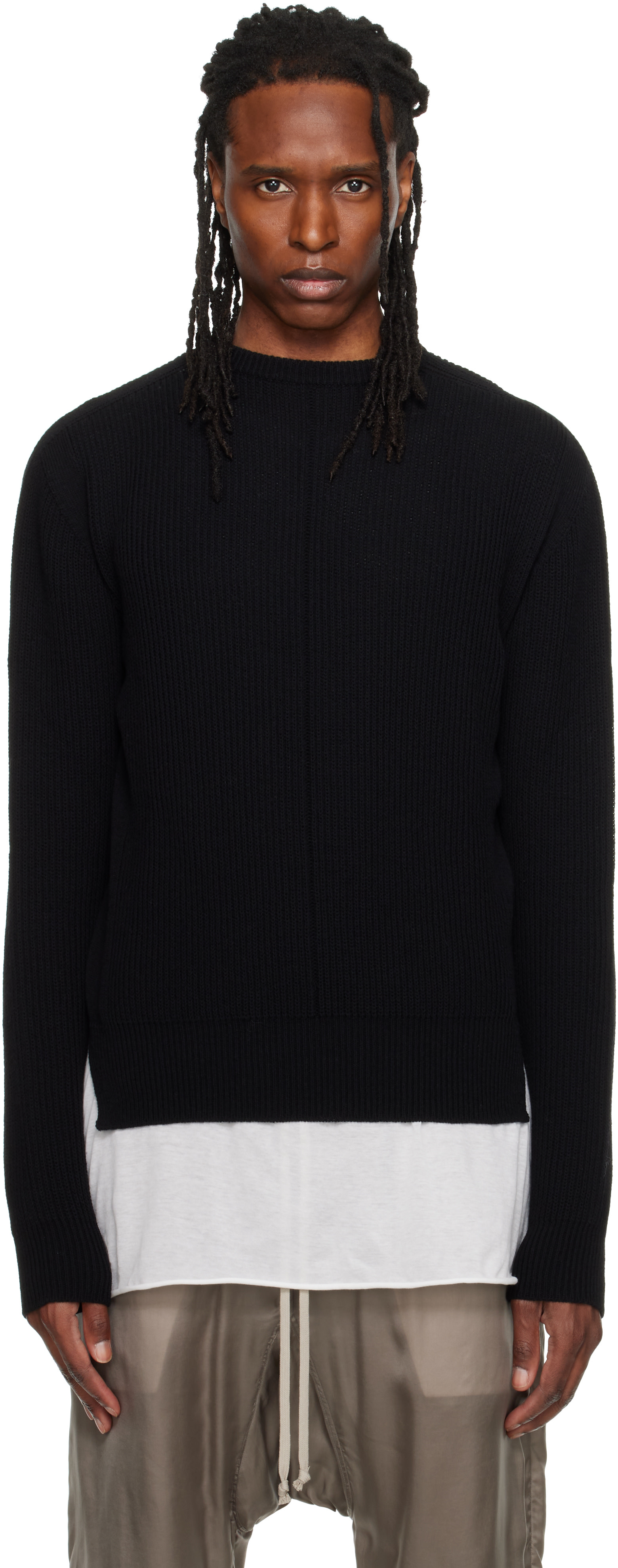 Rick Owens: Black Tower Fisherman Round Neck Sweater | SSENSE