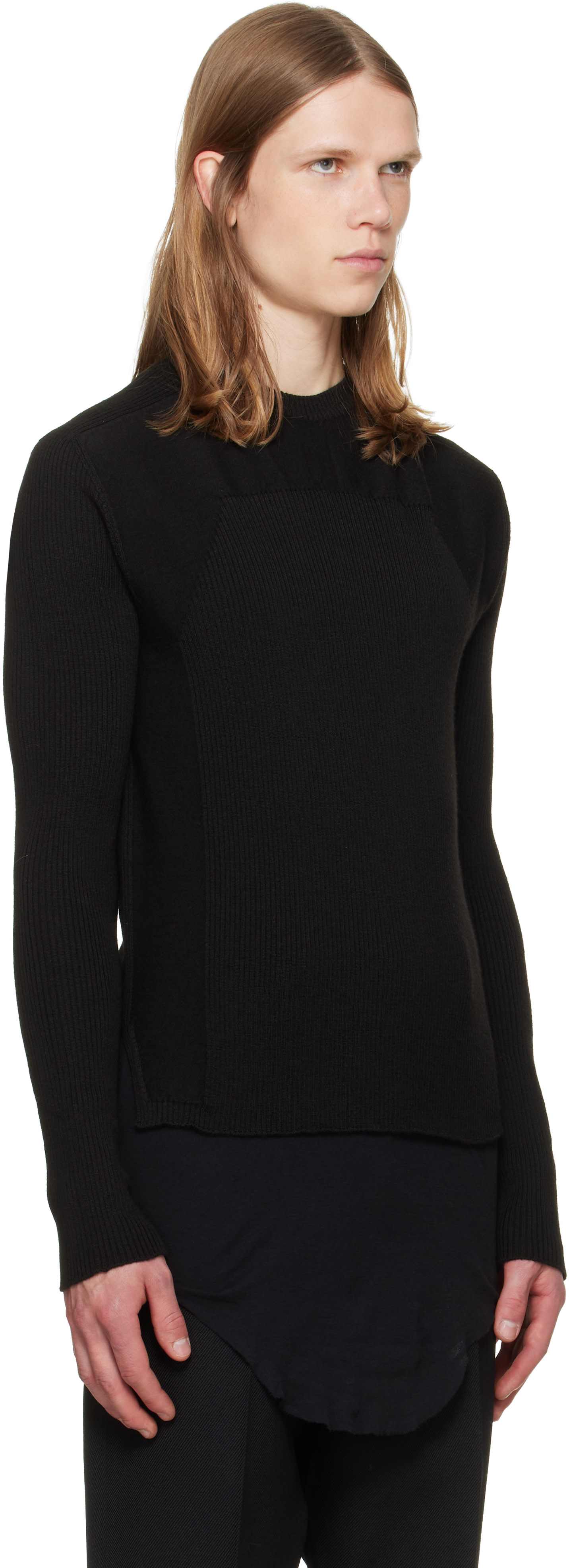 Rick Owens: Black Tower Ribbed Geo Sweater | SSENSE