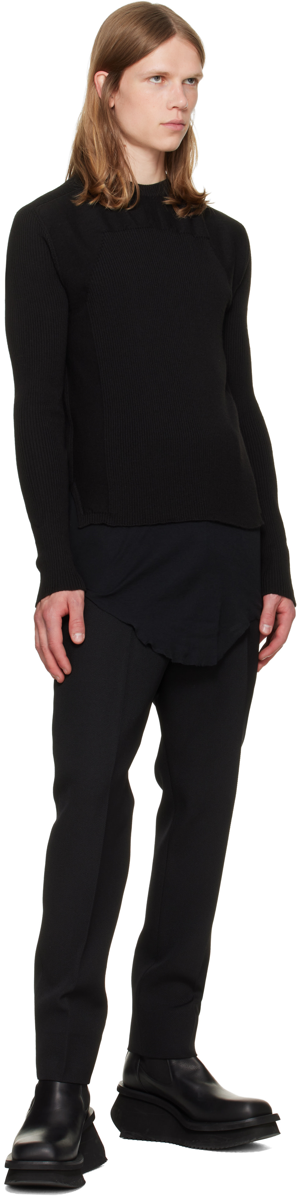 Rick Owens: Black Tower Ribbed Geo Sweater | SSENSE