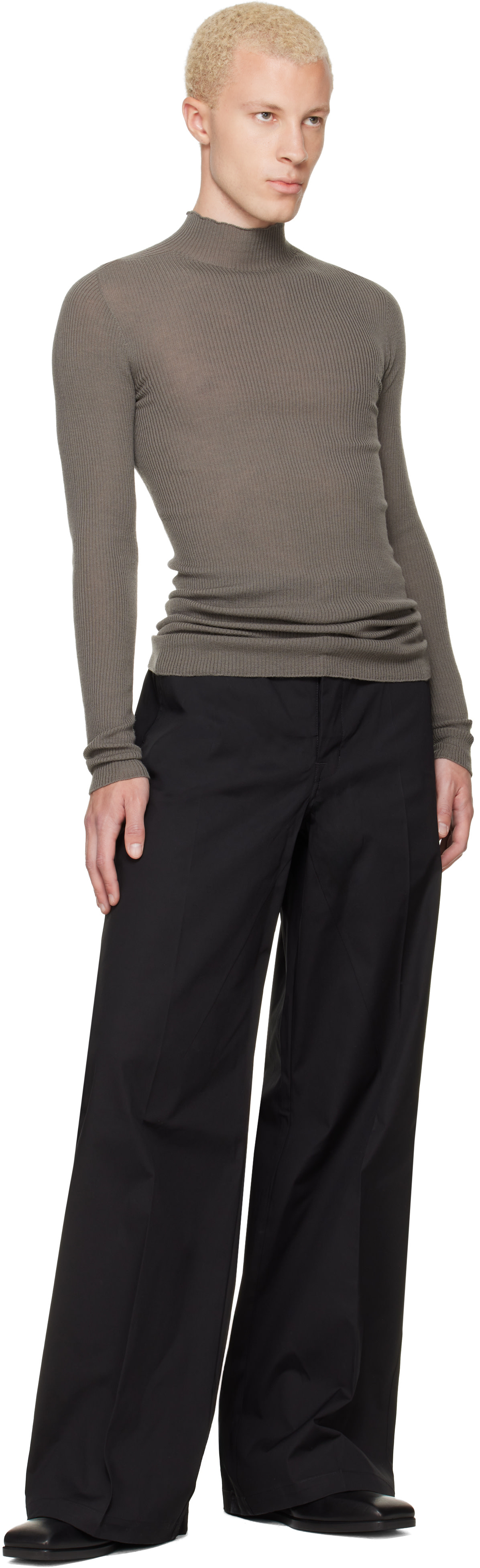 Rick Owens: グレー Tower Ribbed Lupetto セーター | SSENSE 日本