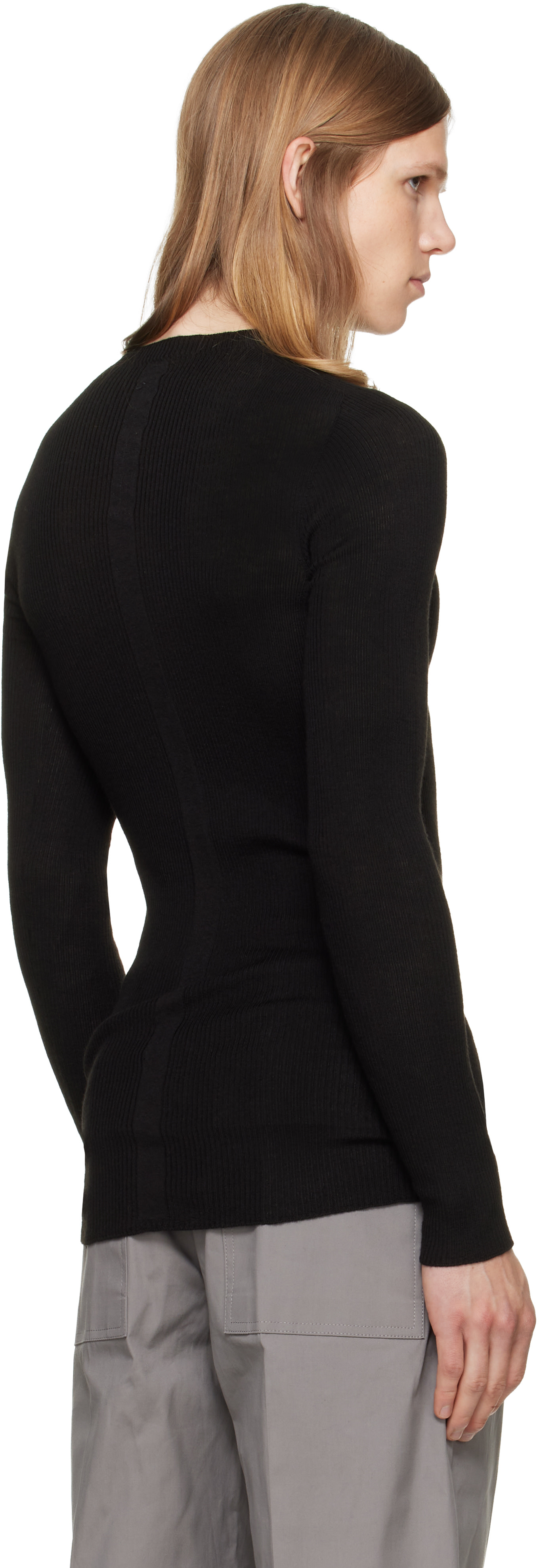 Rick Owens - 블랙 타워 골지 라운드넥 스웨터