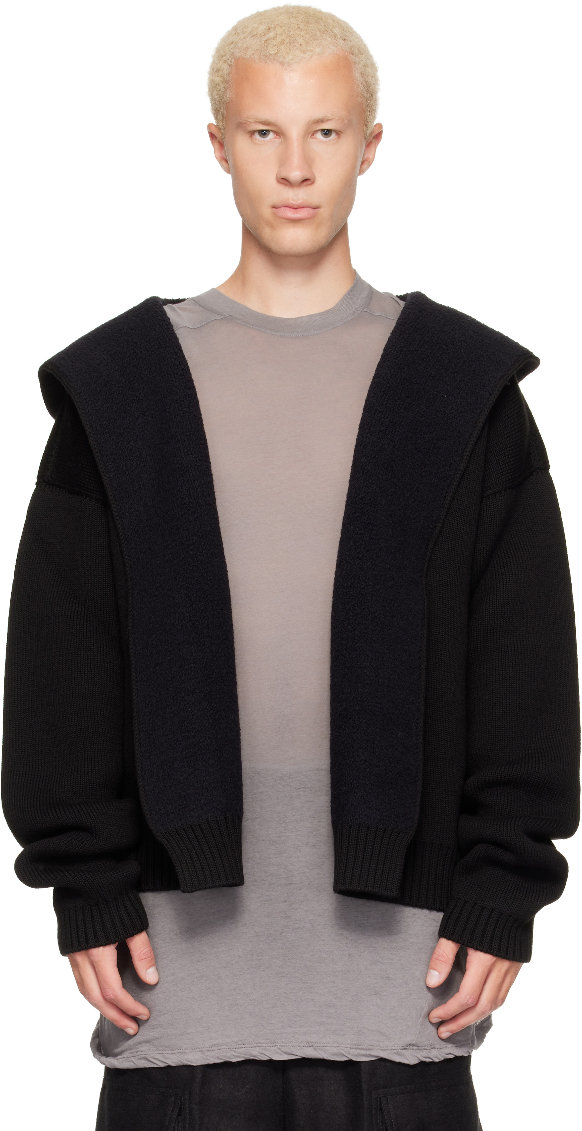 Rick Owens - Pull à capuche de style peignoir réversible noir - Tower