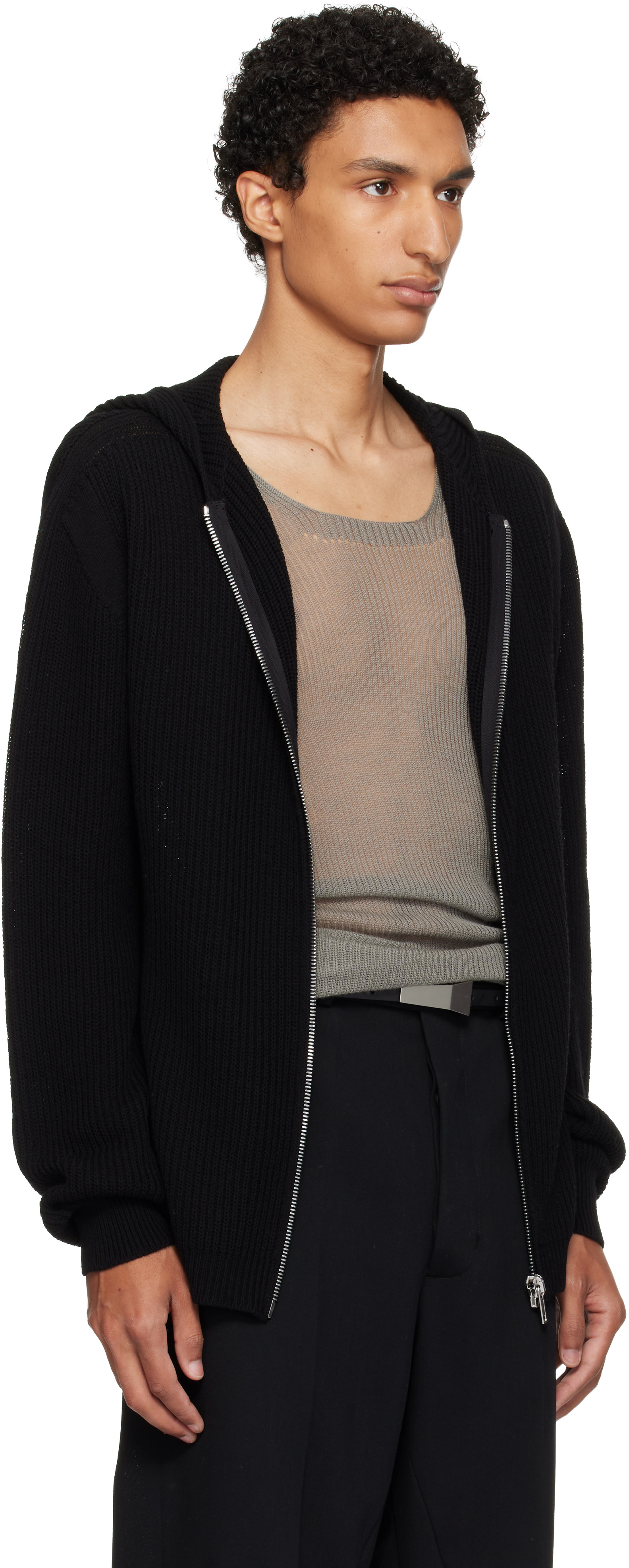 Rick Owens - Pull à capuche noir à glissière - Tower