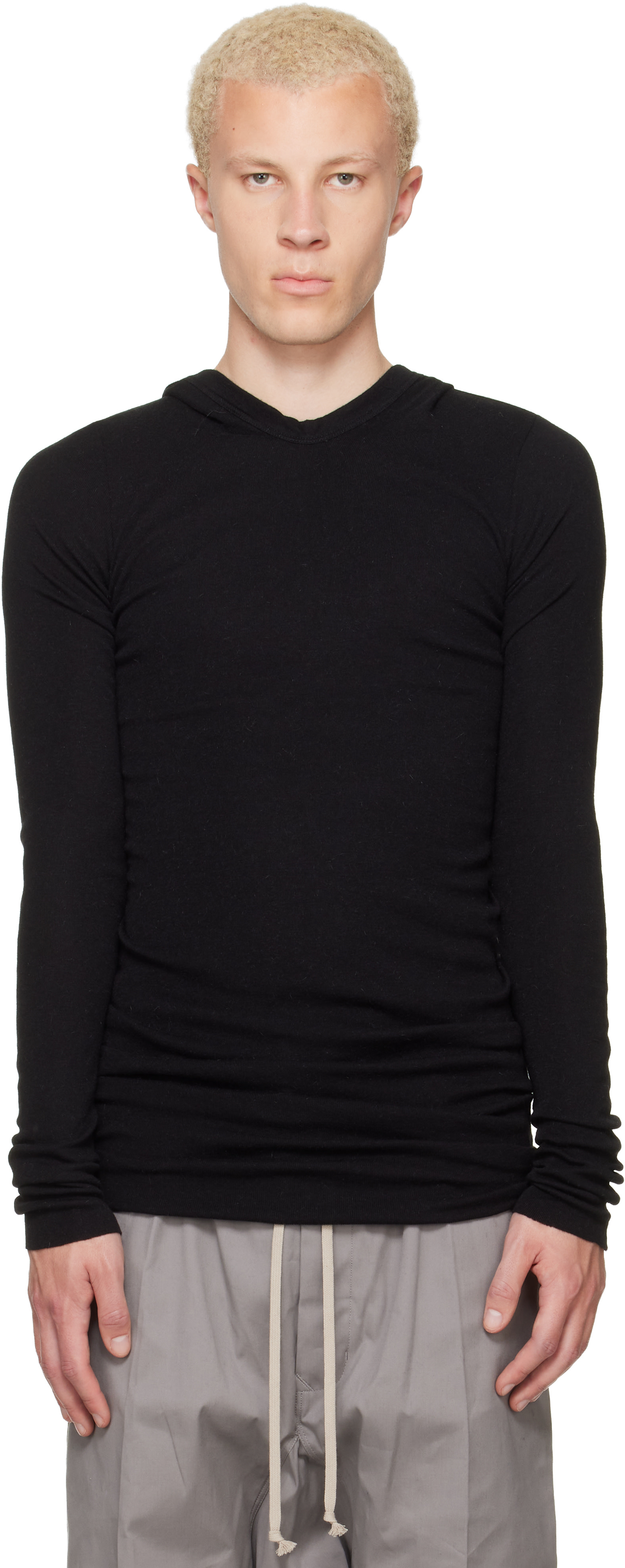 Rick Owens: Black Tower Rib LS Hoodie | SSENSE