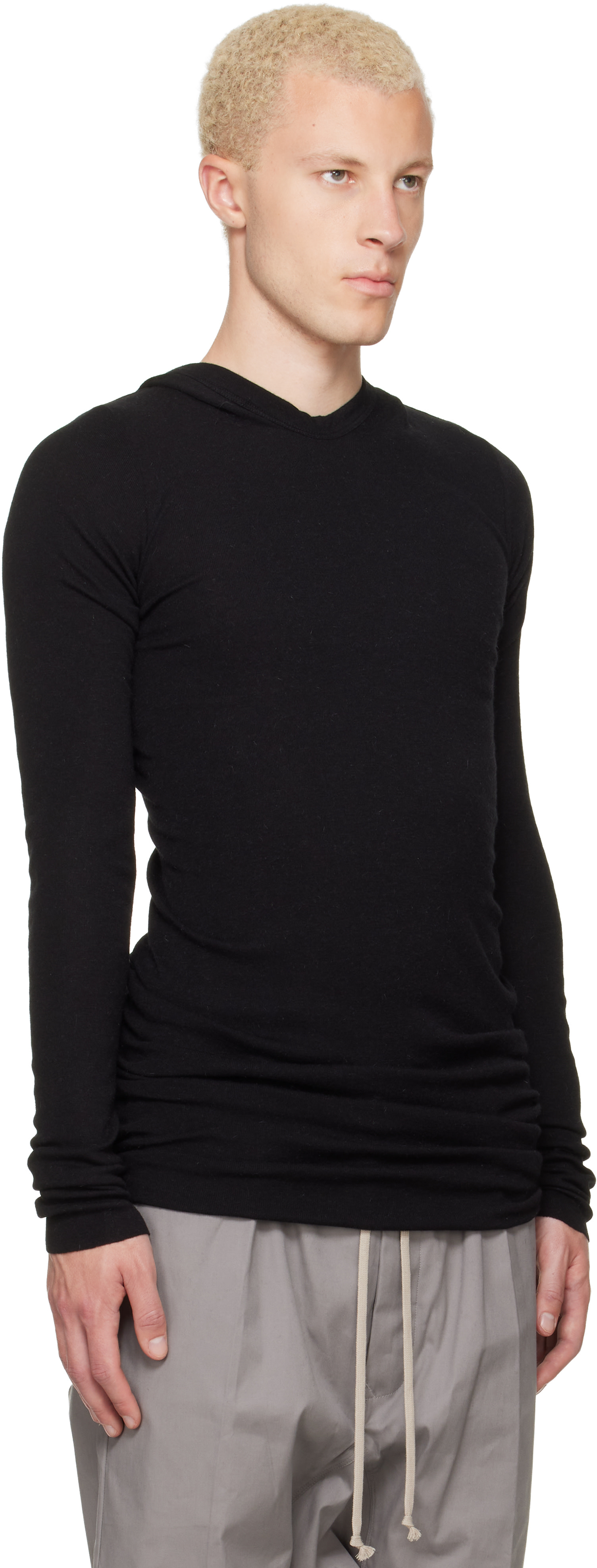 Rick Owens: Black Tower Rib LS Hoodie | SSENSE