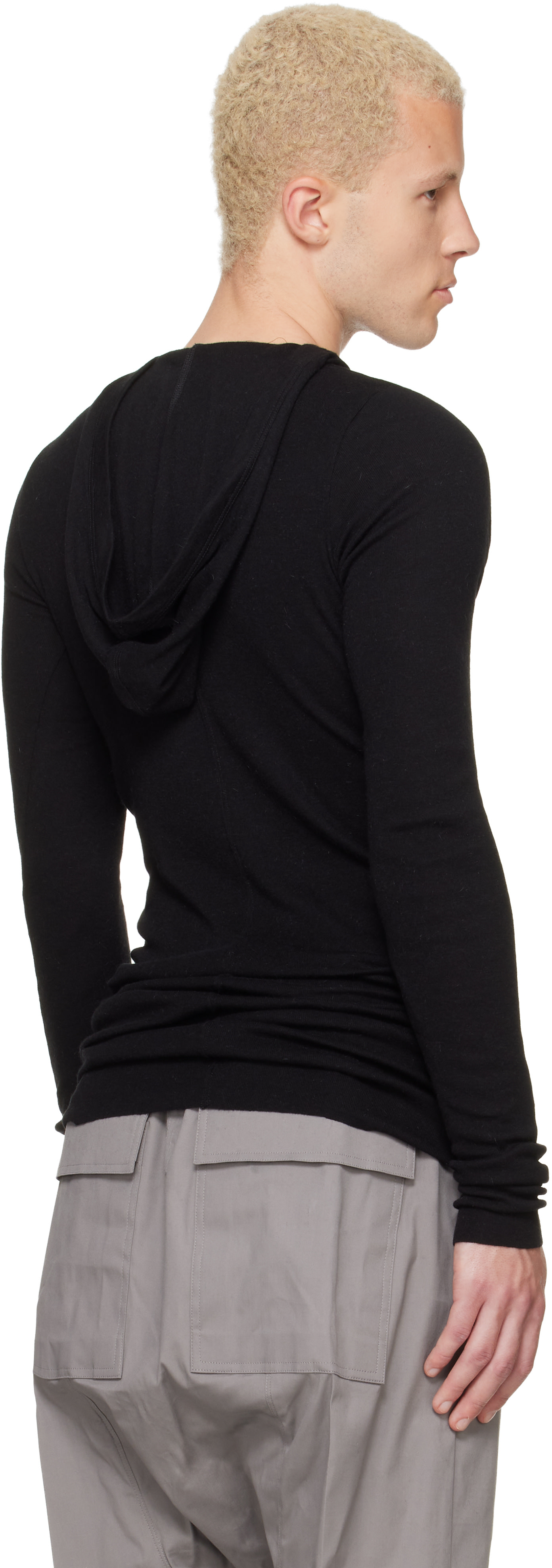 Rick Owens: Black Tower Rib LS Hoodie | SSENSE