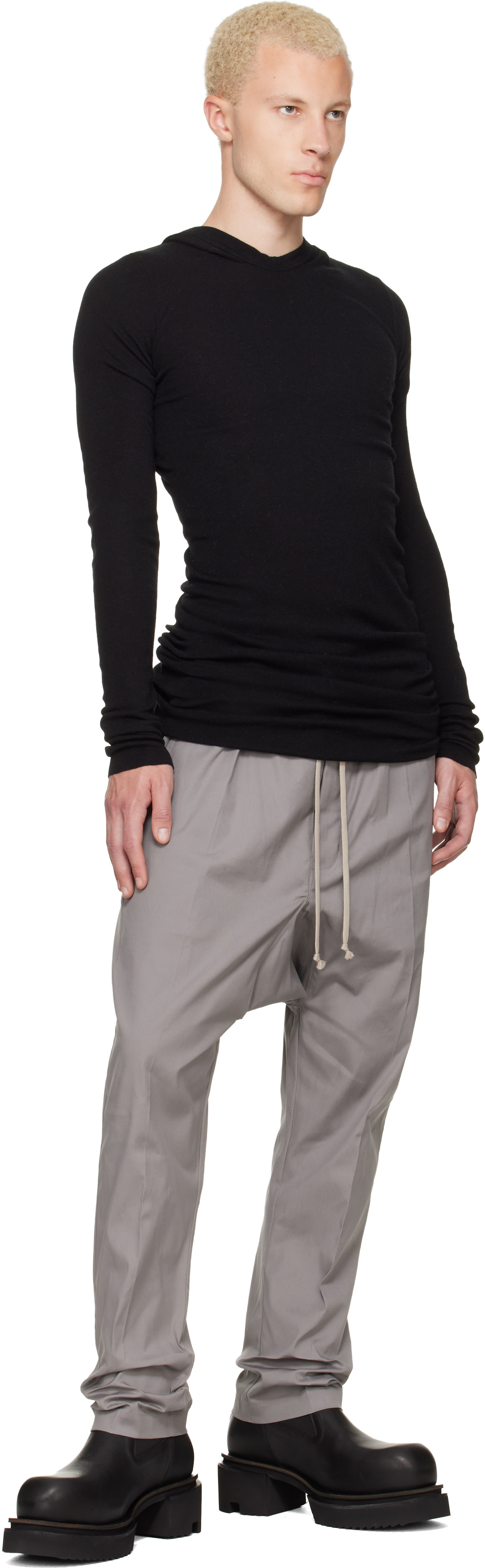 Rick Owens: Black Tower Rib LS Hoodie | SSENSE