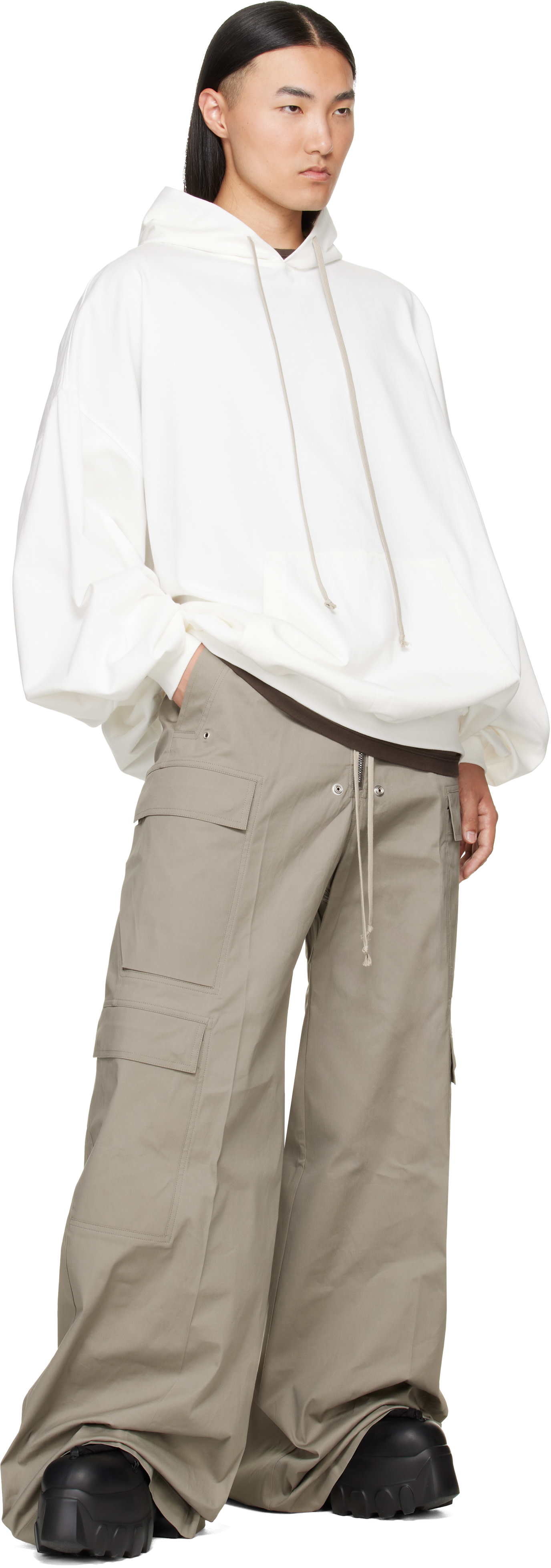 Rick Owens - Pull à capuche Hun blanc cassé - Tower