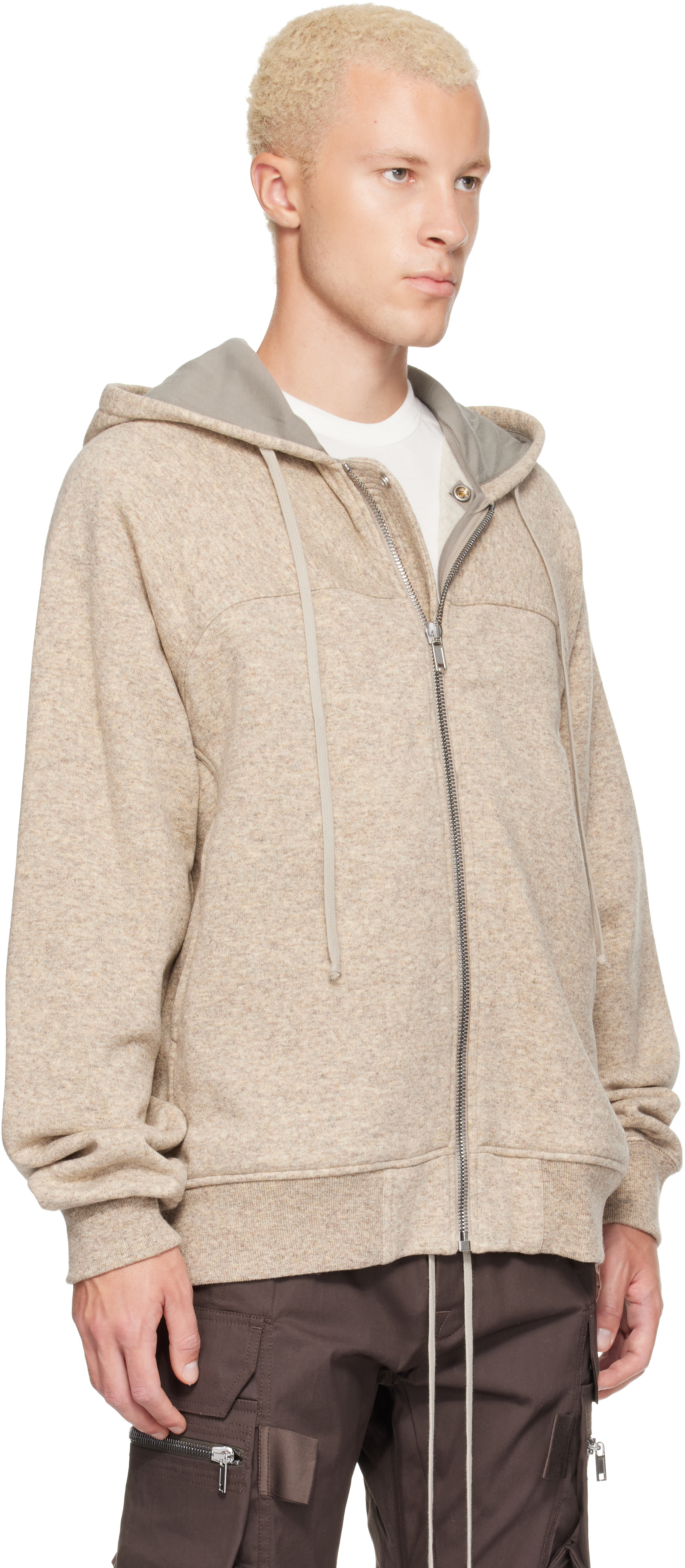 Rick Owens - Pull à capuche beige en laine - Tower