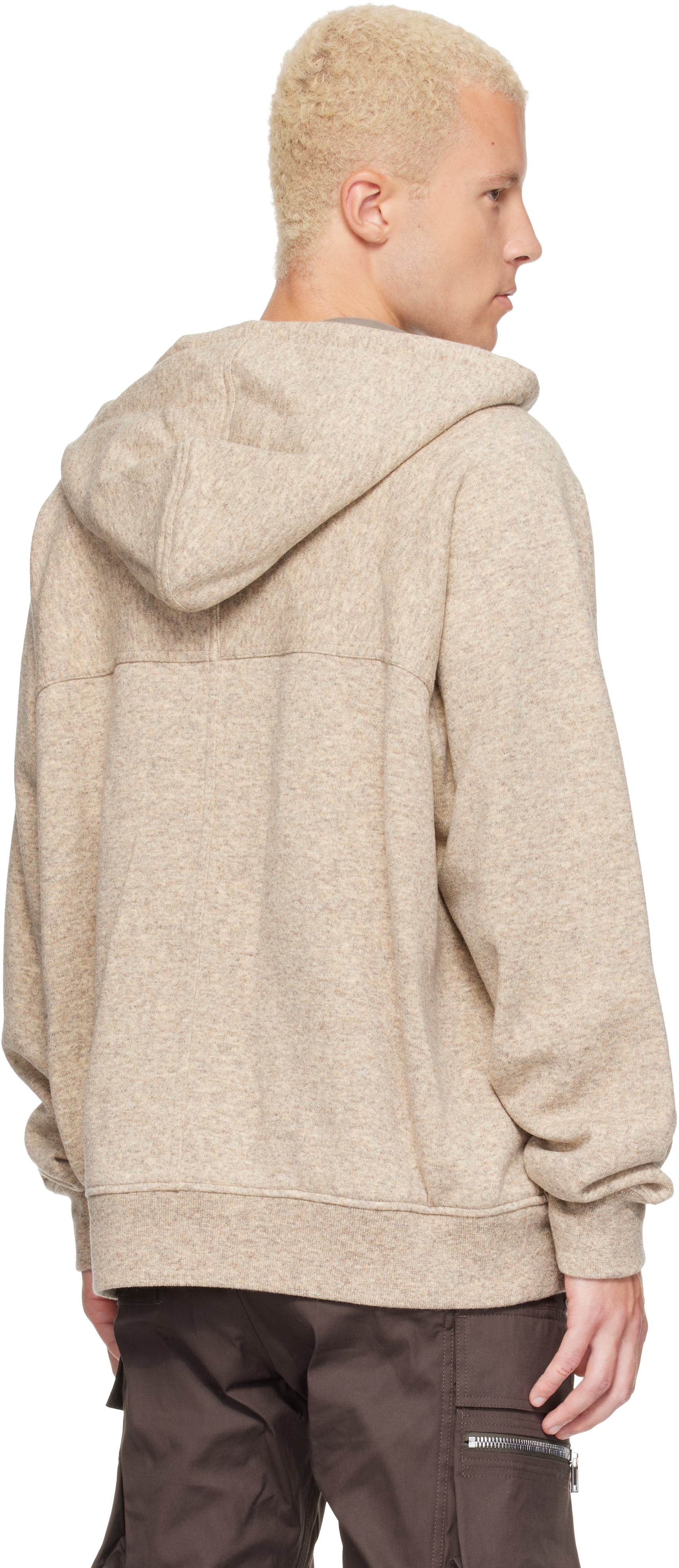 Rick Owens - Pull à capuche beige en laine - Tower