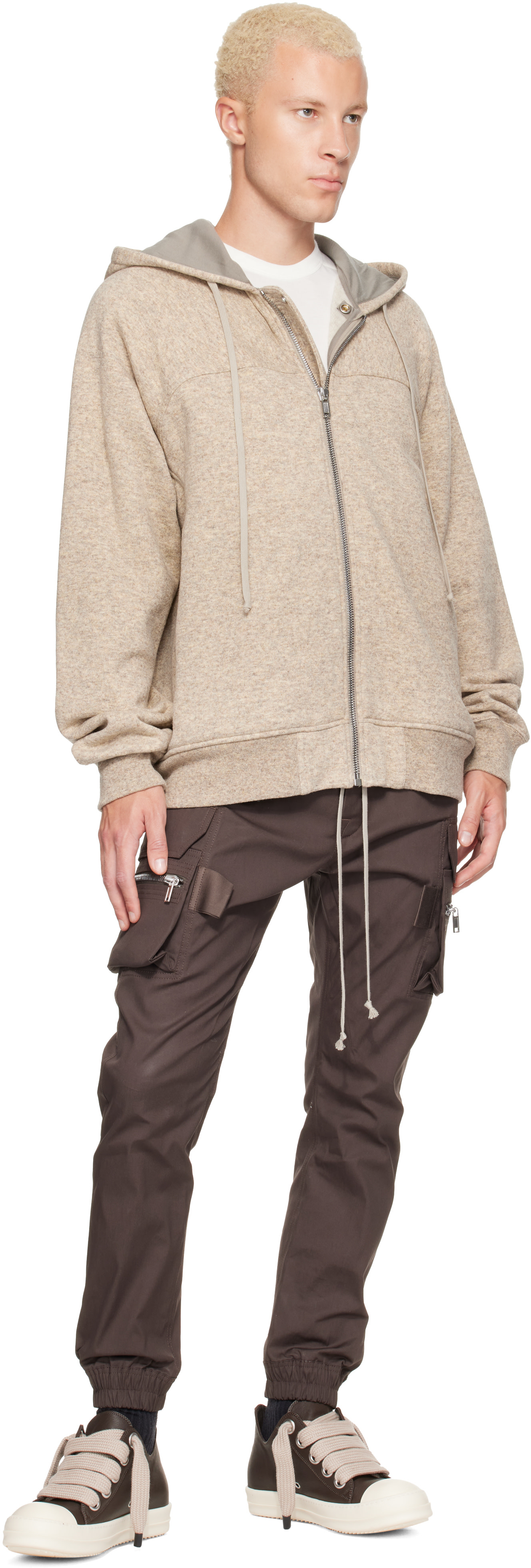 Rick Owens - Pull à capuche beige en laine - Tower
