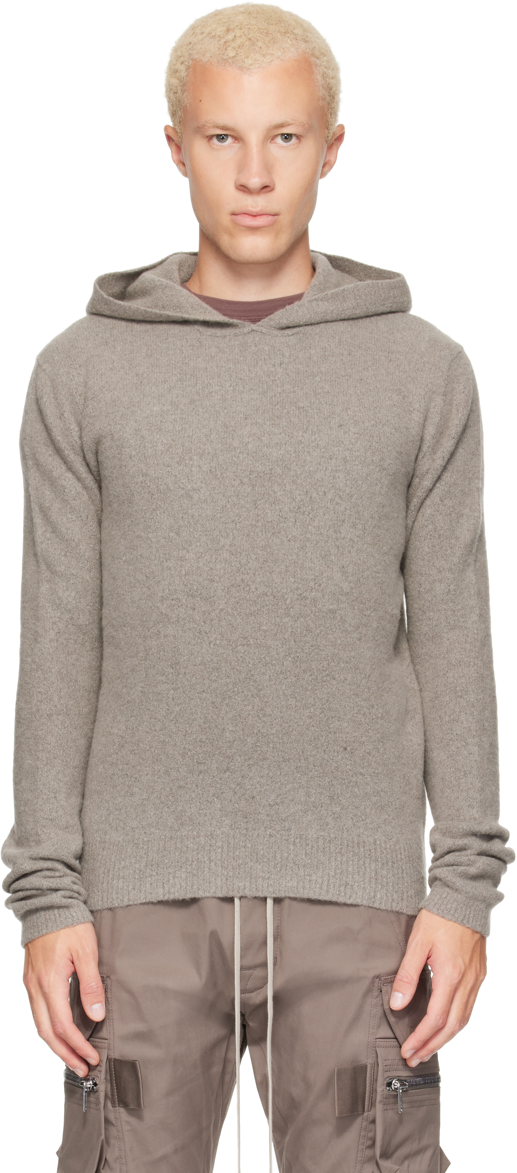 Rick Owens: Gray Tower Felt Cashmere Hoodie | SSENSE