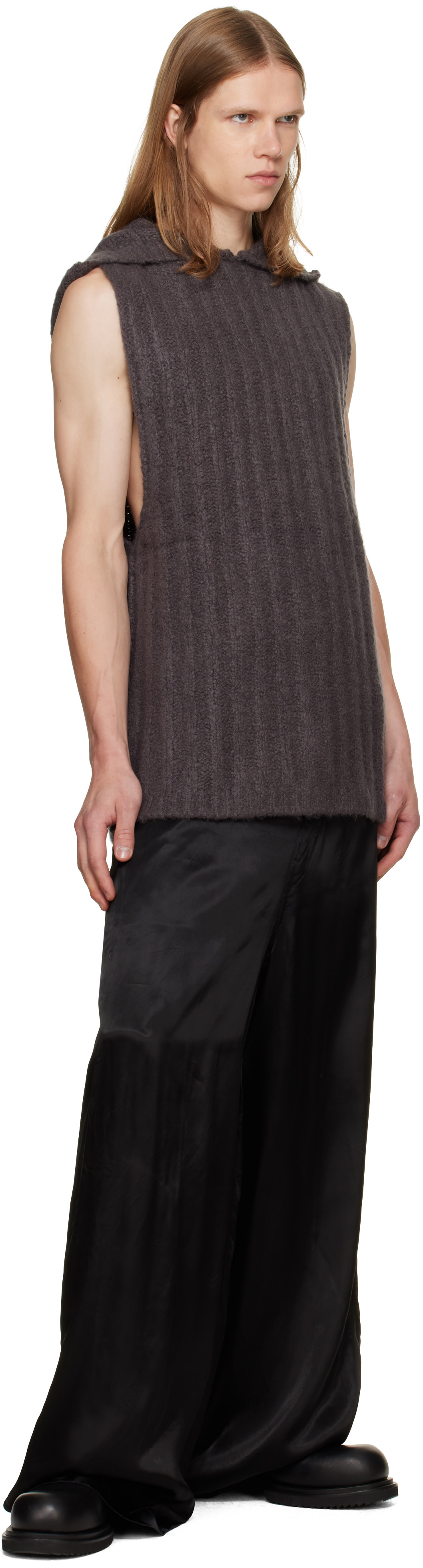 Rick Owens - Pull à capuche de style débardeur gris - Tower