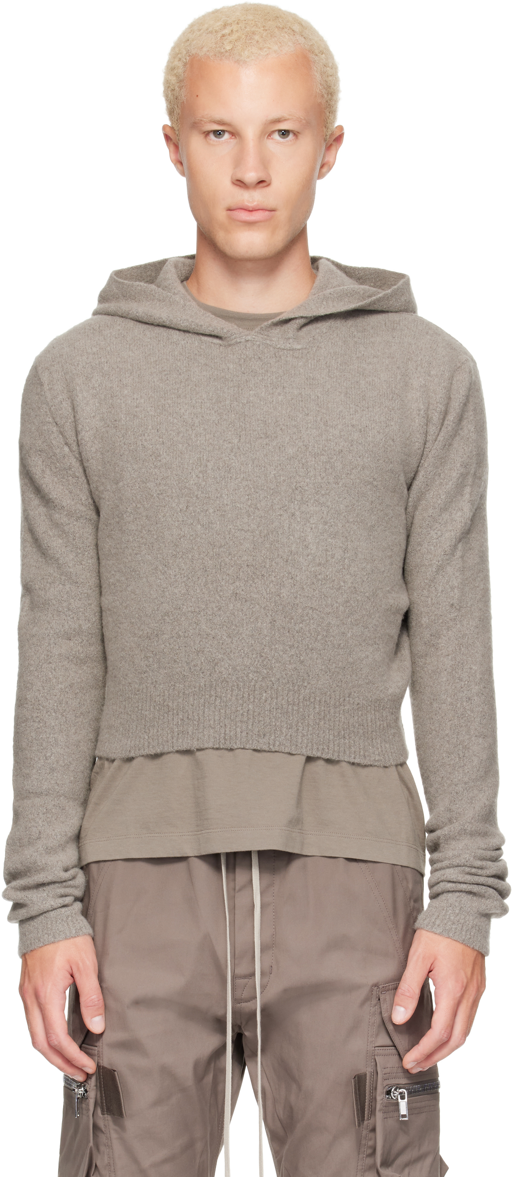 Rick Owens: グレー Tower Dust Felt Cashmere クロップド フーディ