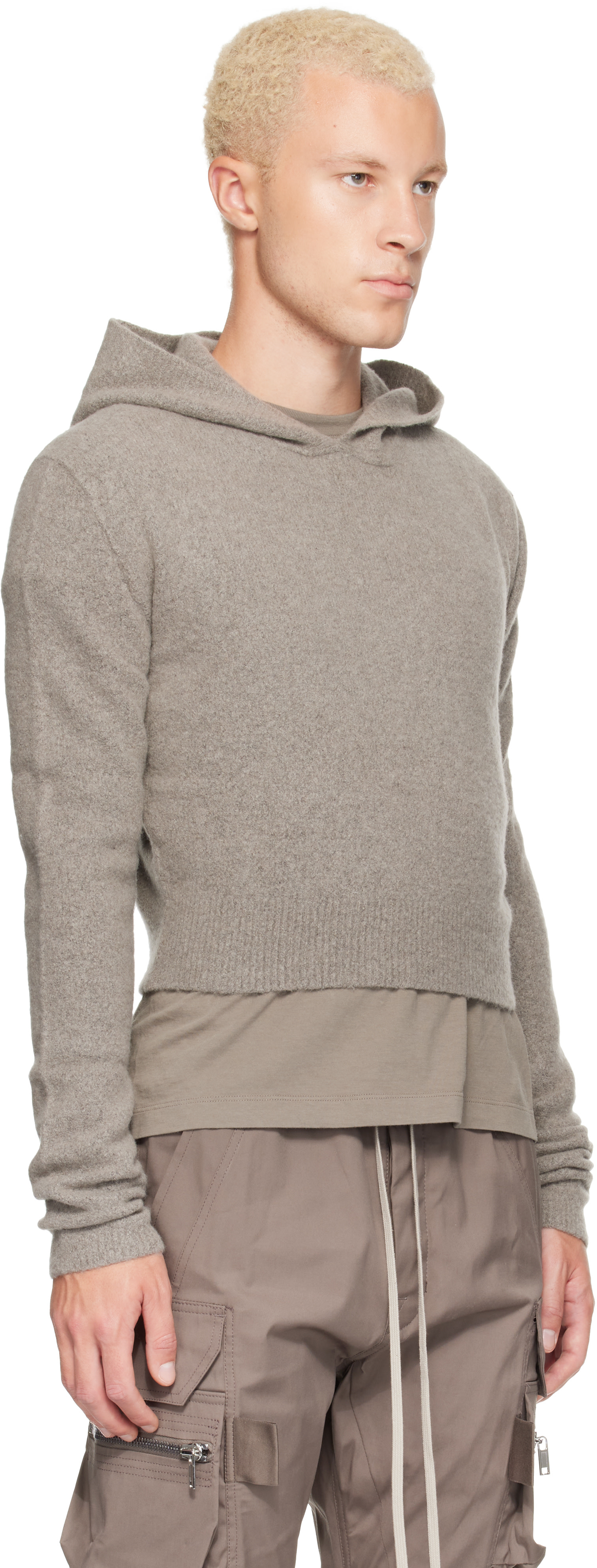Rick Owens: グレー Tower Dust Felt Cashmere クロップド フーディ