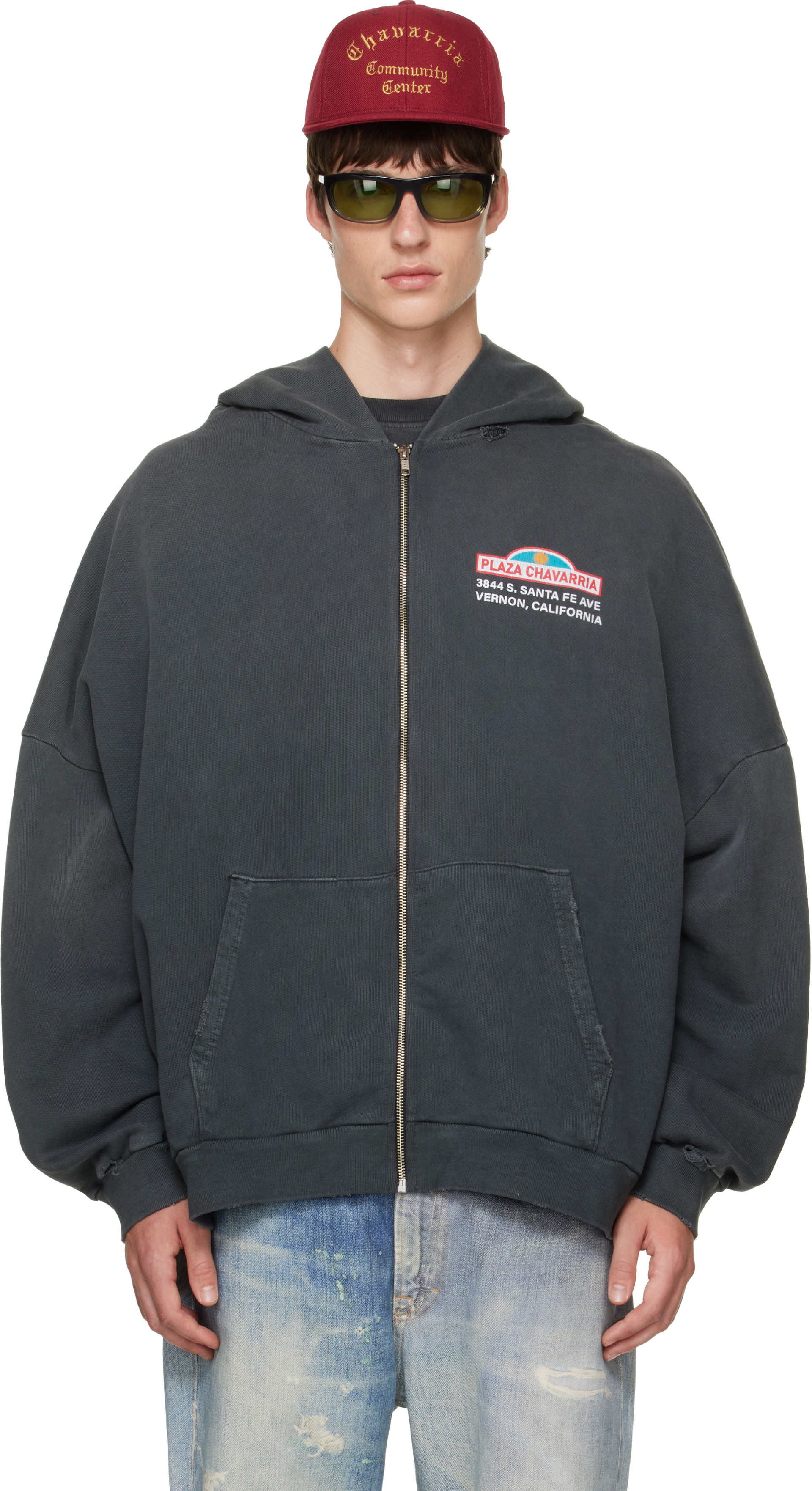 WILLY CHAVARRIA: Black 'Plaza Chavarria' Zip Hooligan Hoodie