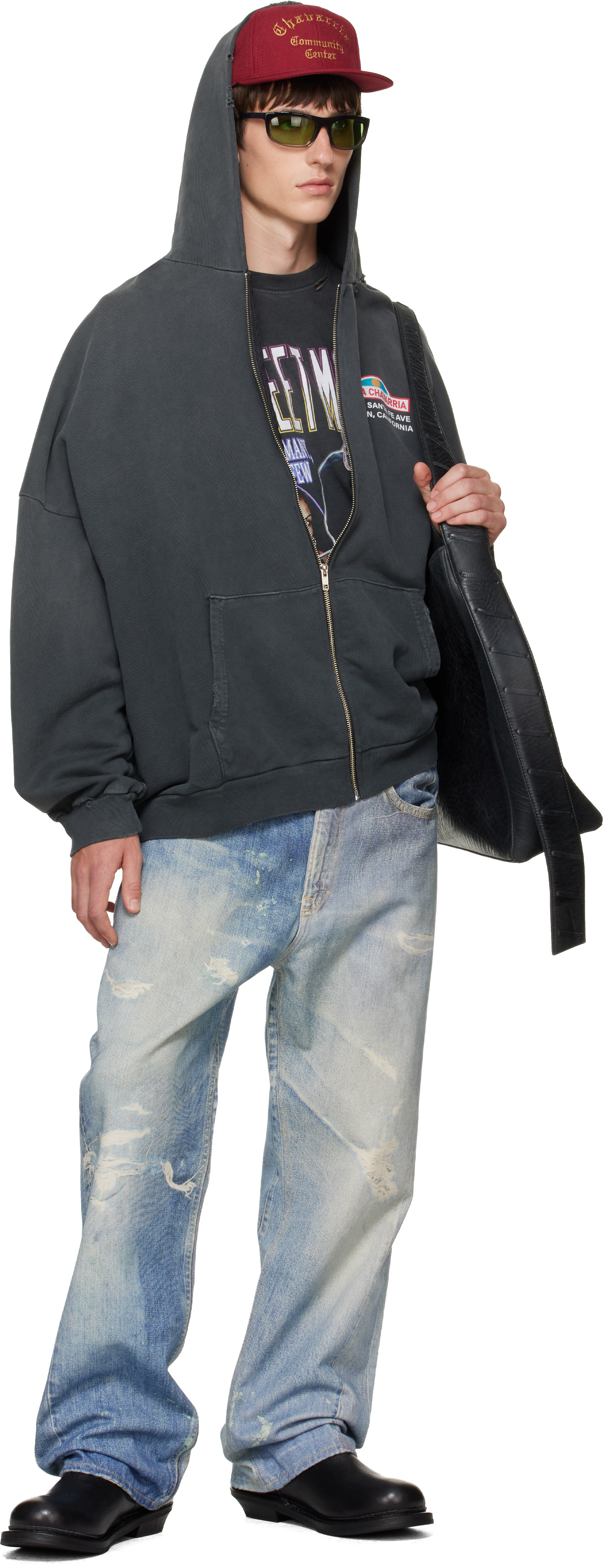 WILLY CHAVARRIA: Black 'Plaza Chavarria' Zip Hooligan Hoodie