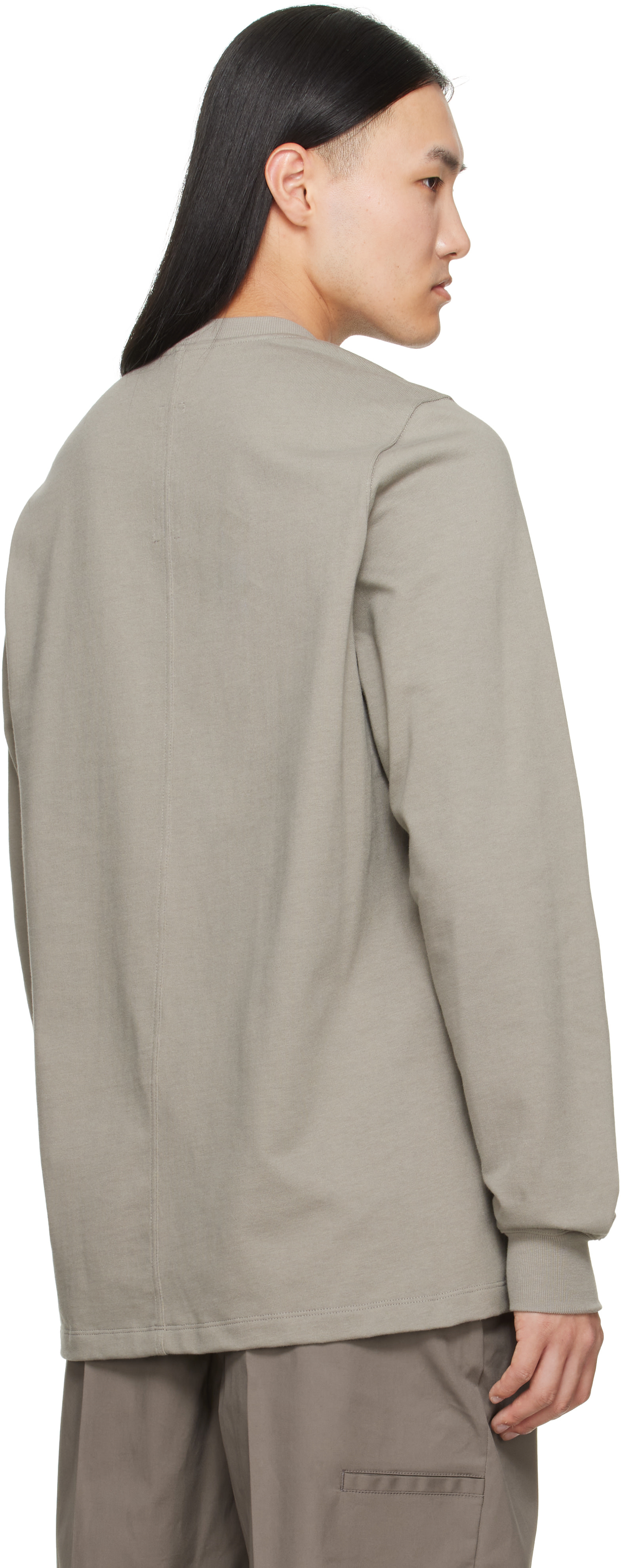 Rick Owens: Gray Tower Short Crewneck LS T-shirt | SSENSE