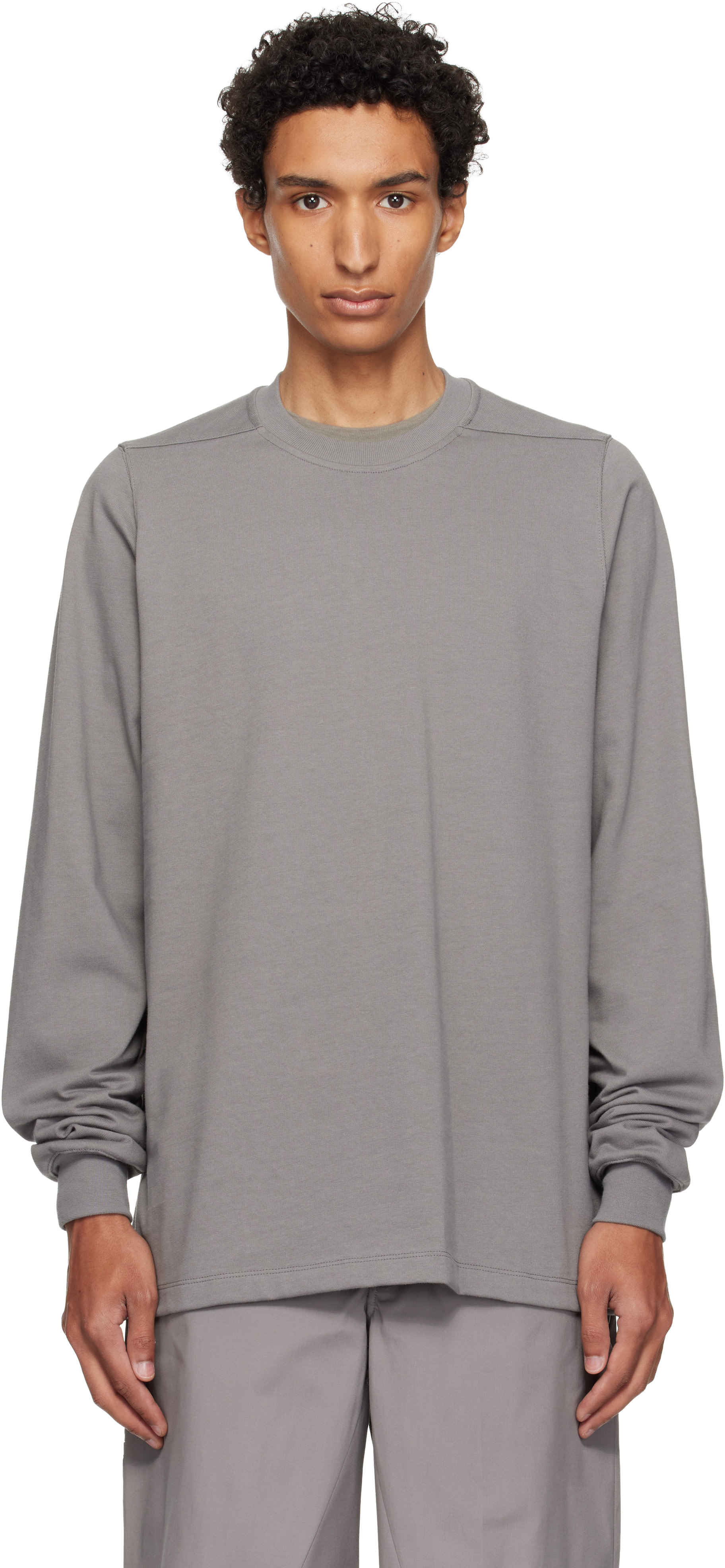 Rick Owens: Gray Tower Short Crewneck LS Sweatshirt | SSENSE