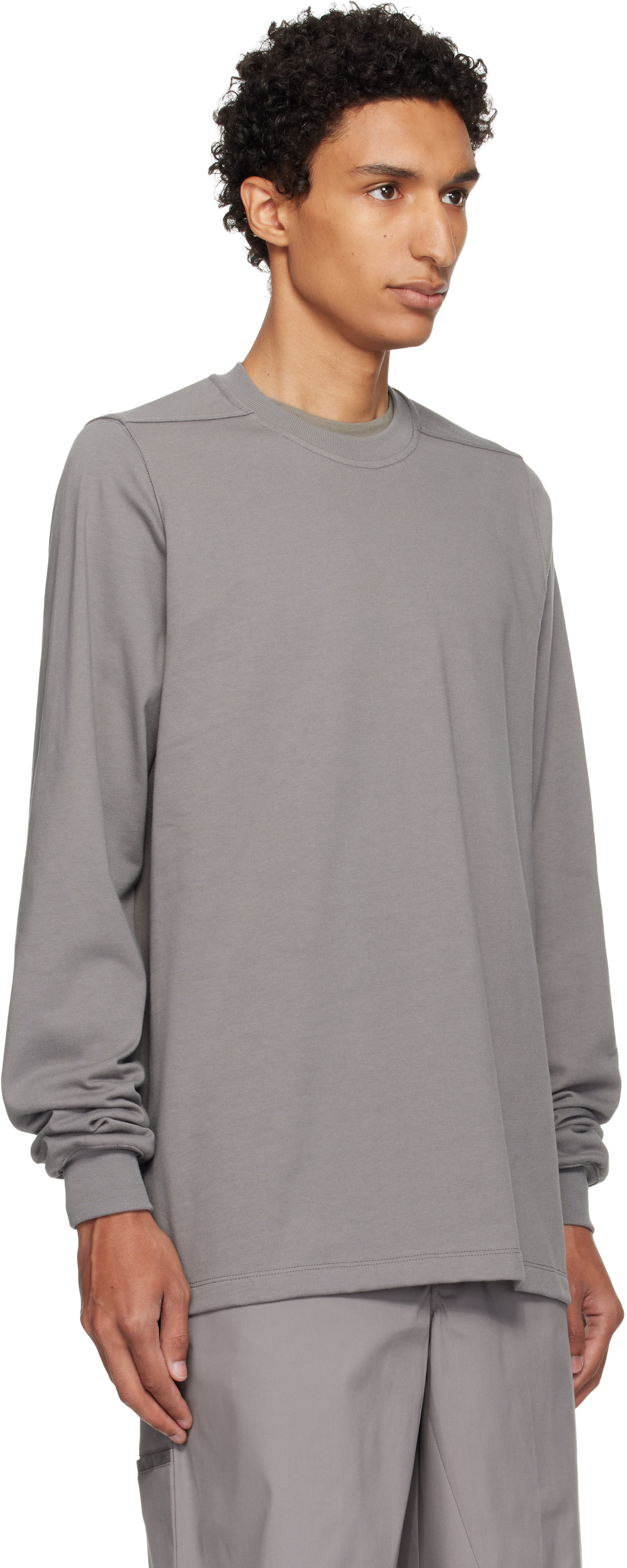 (*)様 Rick Owens 22FW SHORT CREWNECK LS T Rick Owens: Gray Tower Short Crewneck LS Sweatshirt | SSENSE