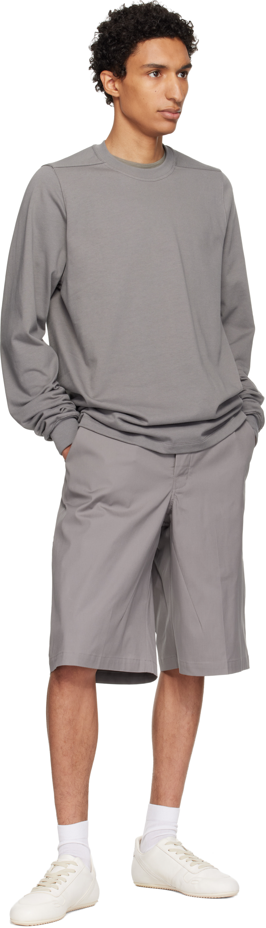 Rick Owens: Gray Tower Short Crewneck LS Sweatshirt | SSENSE