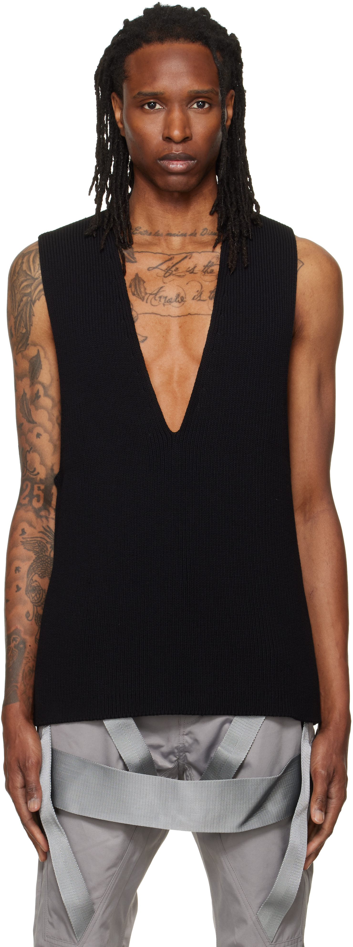 Rick Owens: ブラック Tower Knit V トップス | SSENSE 日本