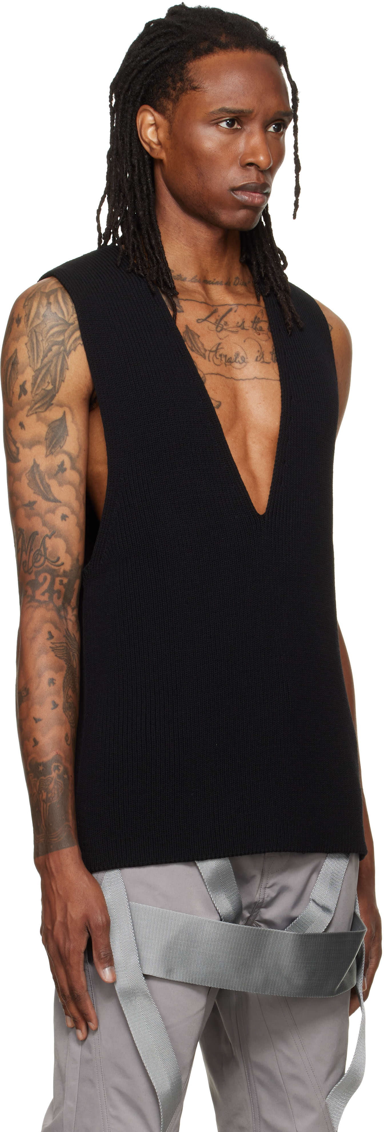 Rick Owens: ブラック Tower Knit V トップス | SSENSE 日本