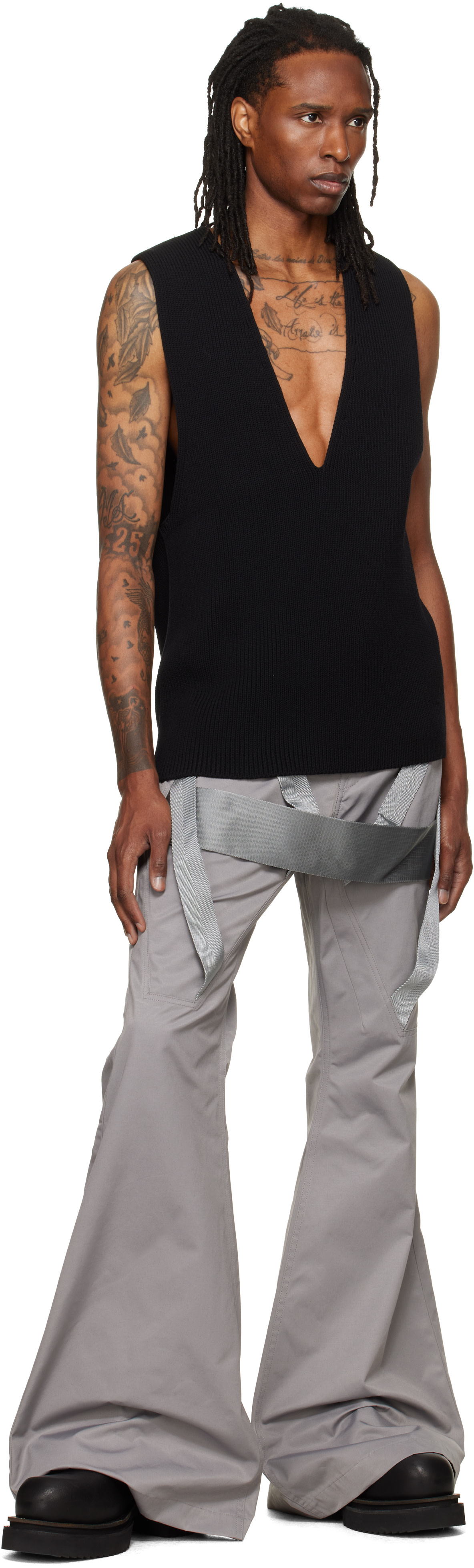 Rick Owens: ブラック Tower Knit V トップス | SSENSE 日本