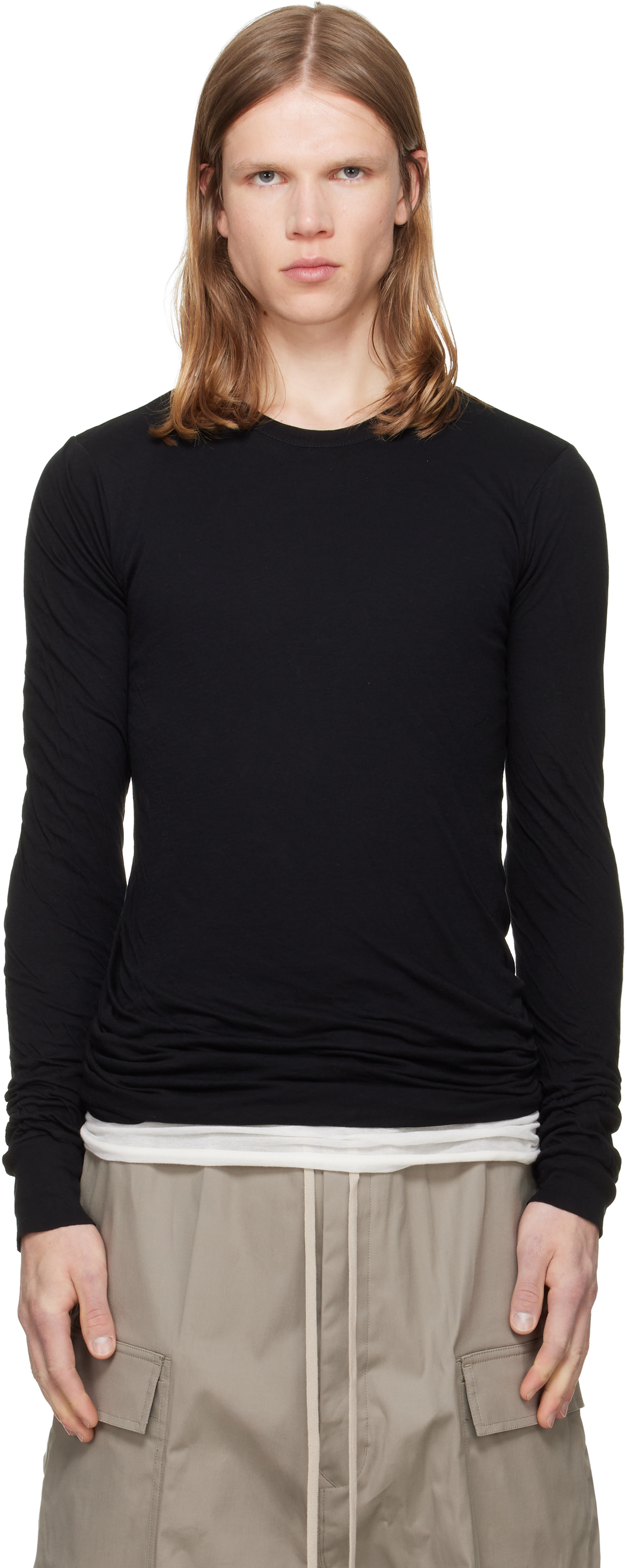 Rick Owens: Black Tower Double LS T-shirt | SSENSE Canada